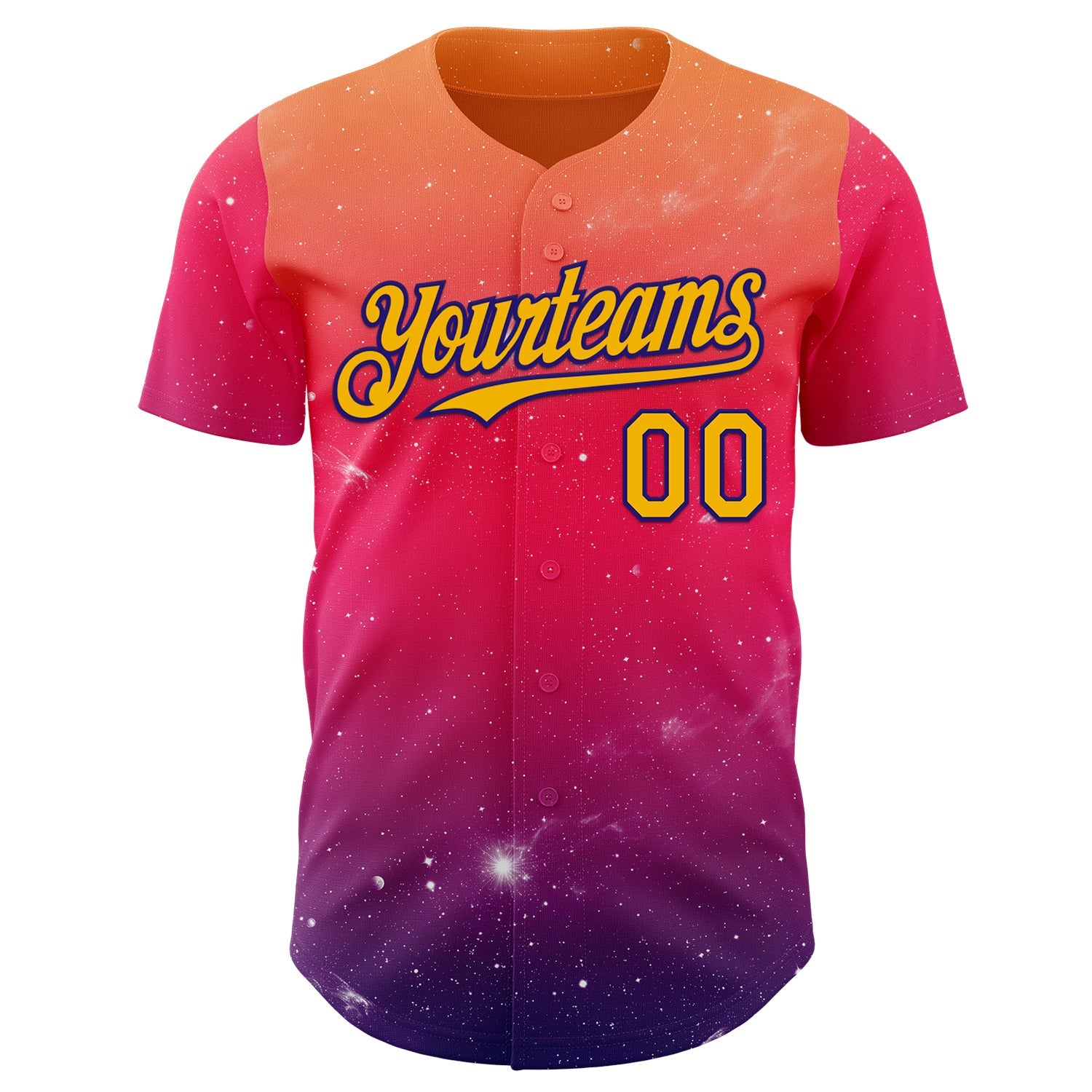 Custom Orange Gold Red-Dark Purple Galaxy Star Gradient Authentic Baseball Jersey view 2