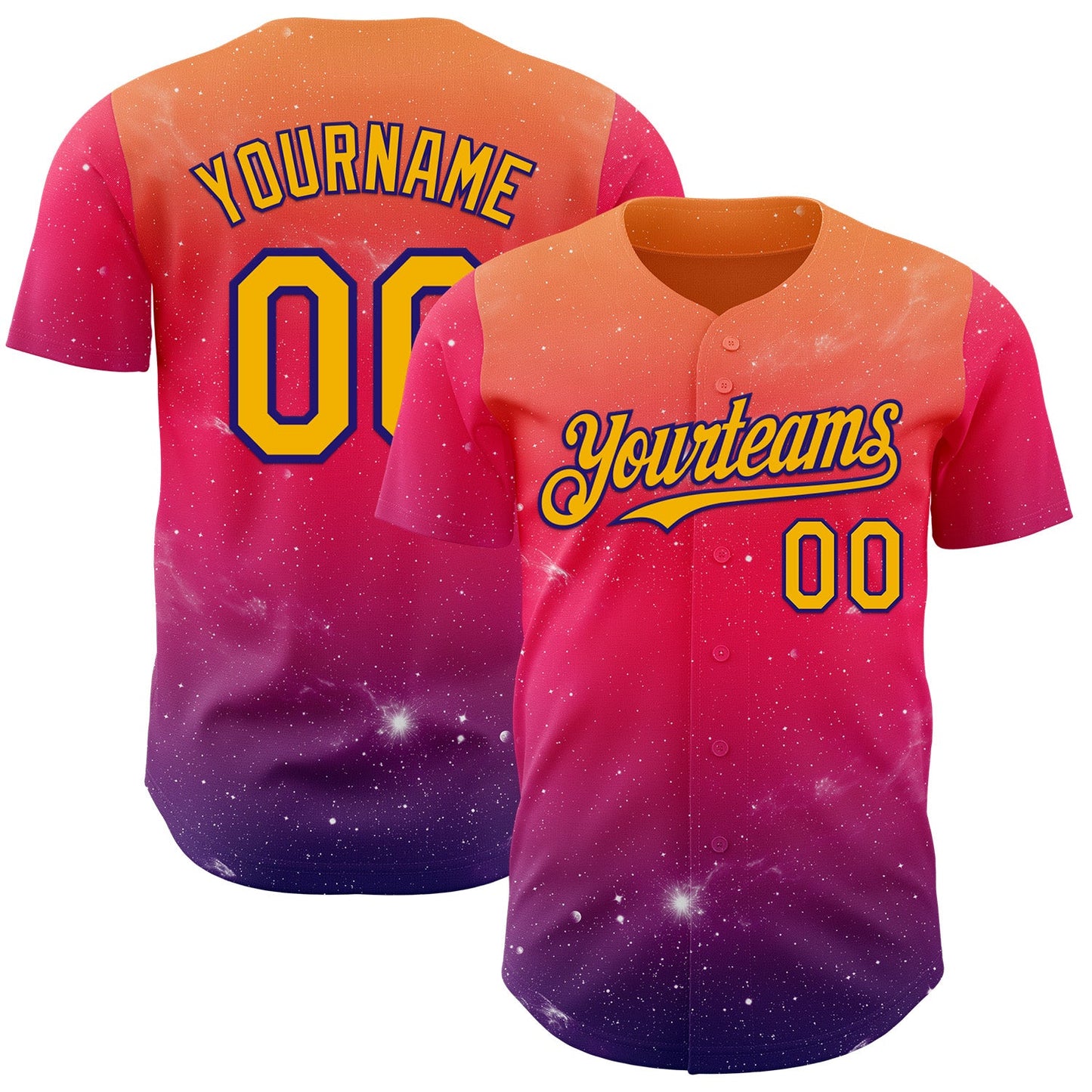 Custom Orange Gold Red-Dark Purple Galaxy Star Gradient Authentic Baseball Jersey - Main View