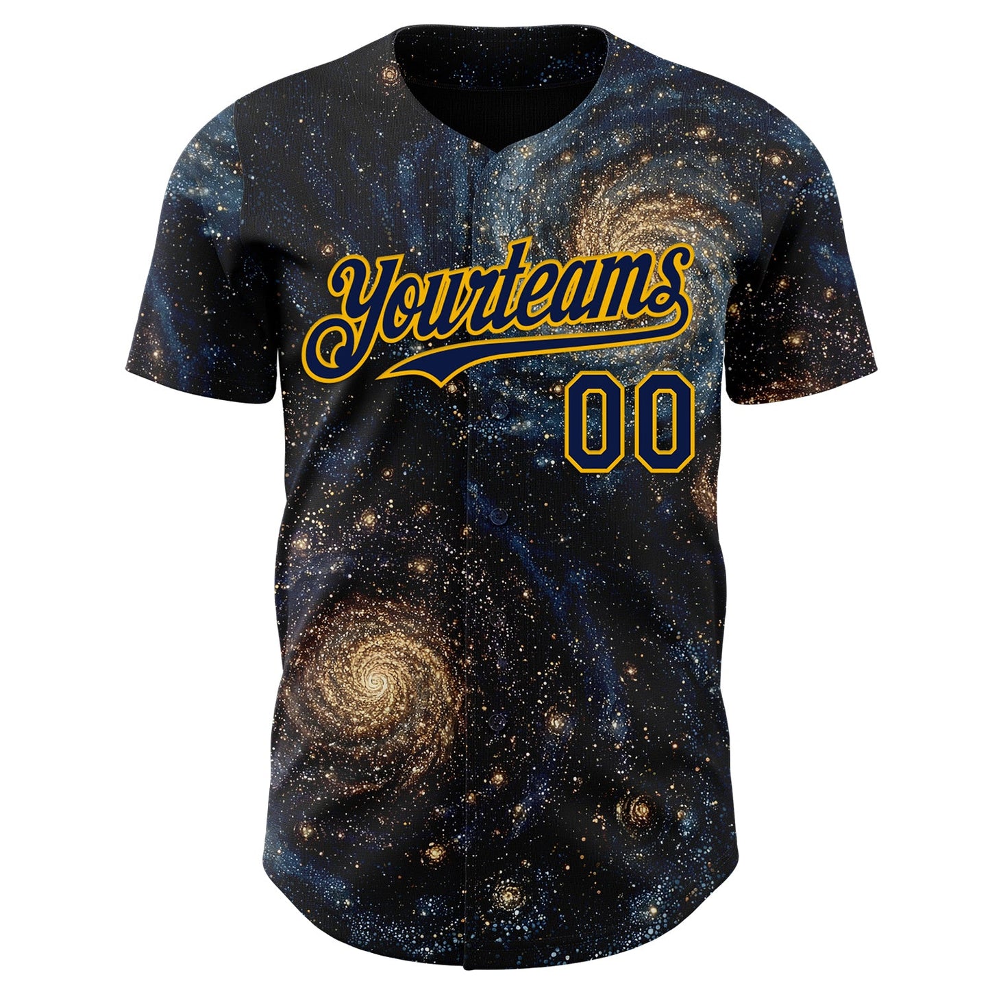 Custom Black Navy-Gold Galaxy Star Authentic Baseball Jersey view 2