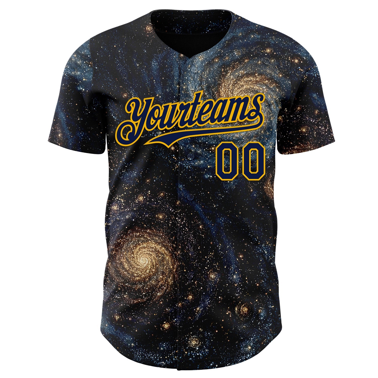 Custom Black Navy-Gold Galaxy Star Authentic Baseball Jersey view 2