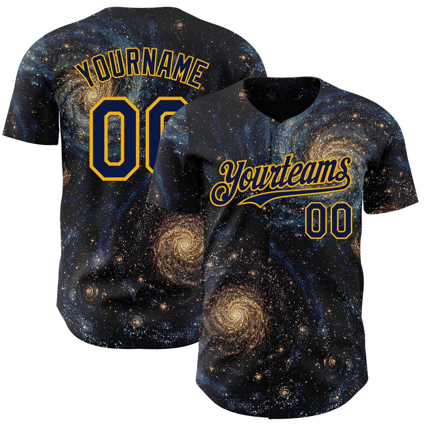 Custom Black Navy-Gold Galaxy Star Authentic Baseball Jersey - Main View