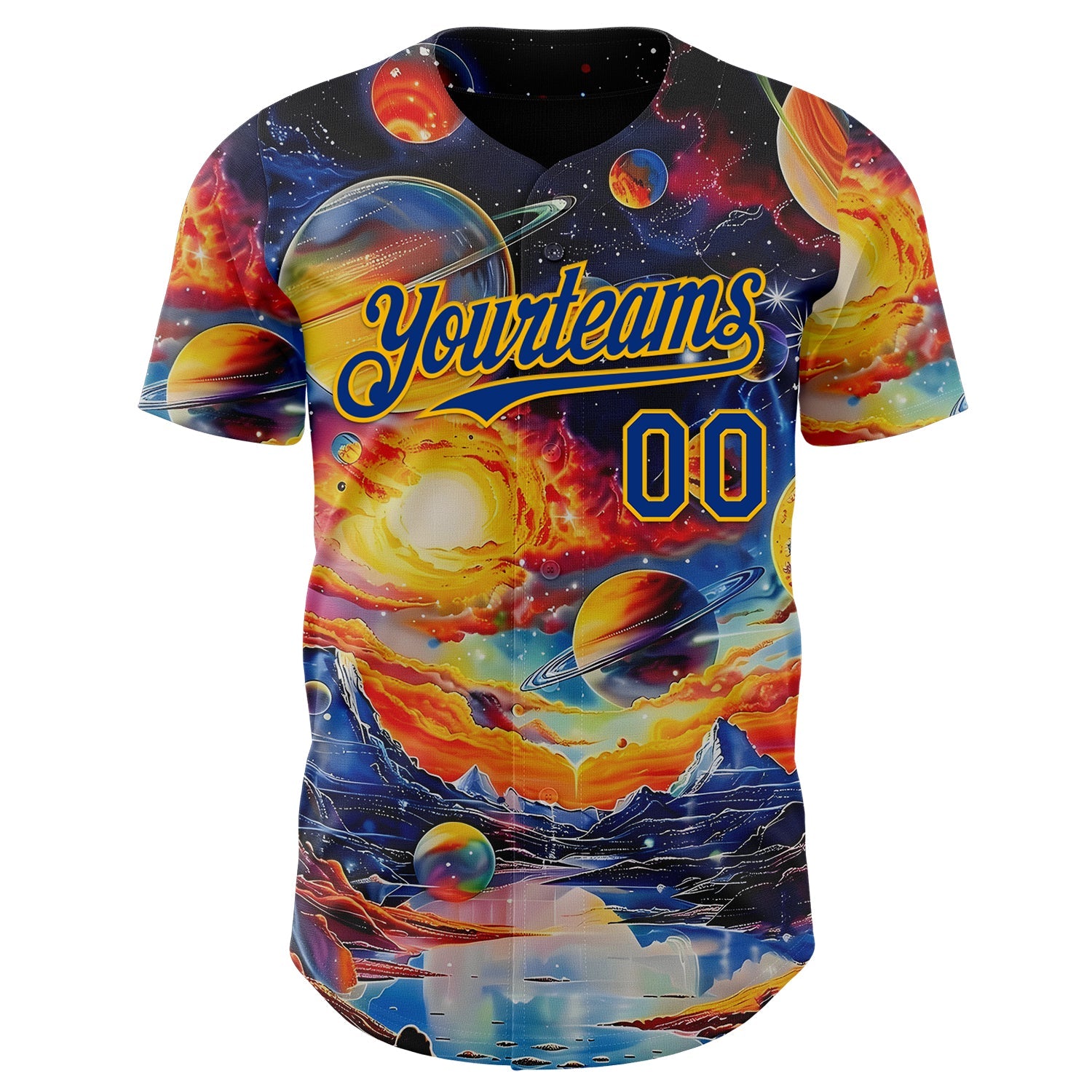 Custom Black Royal-Gold Galaxy Star Nebula Authentic Baseball Jersey view 2