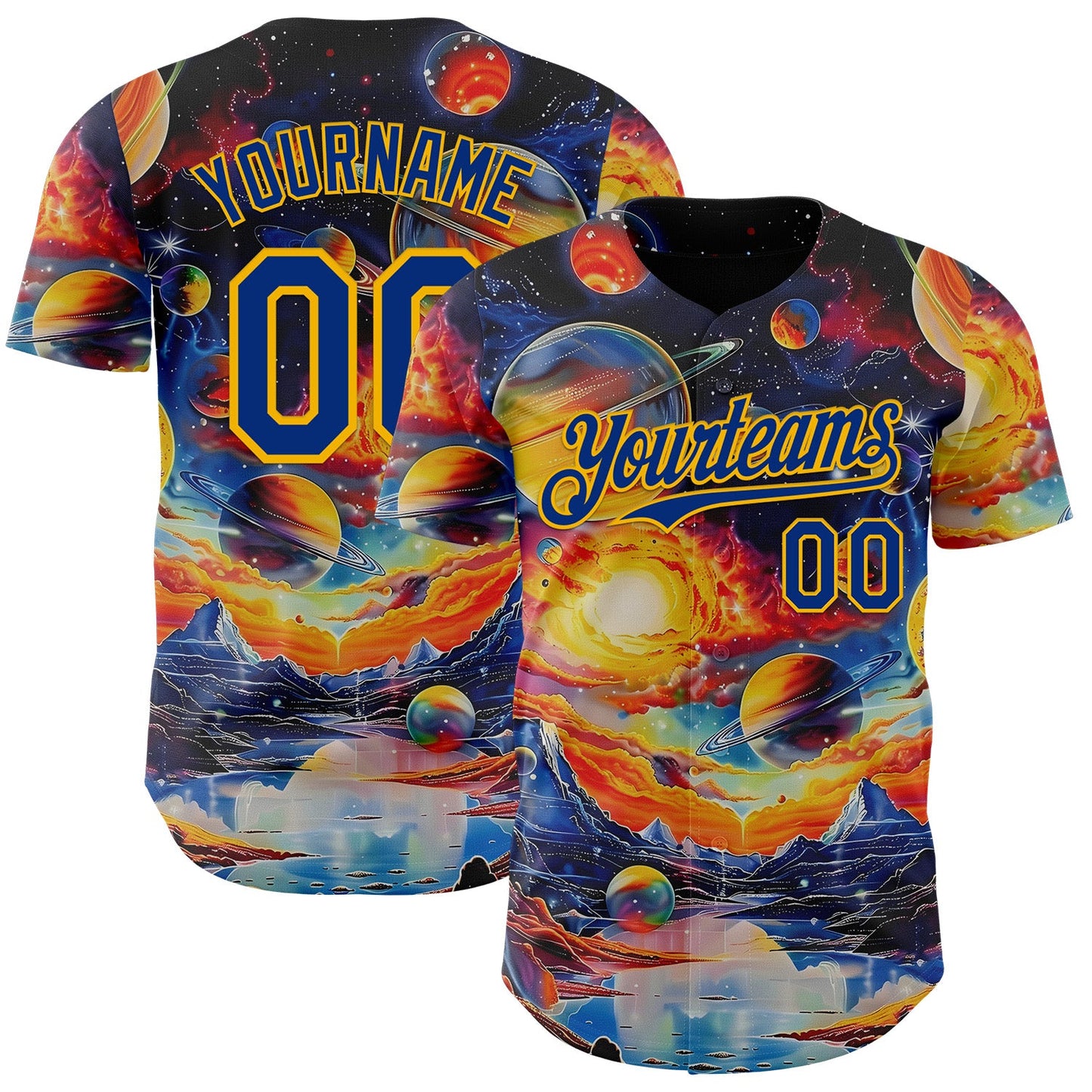 Custom Black Royal-Gold Galaxy Star Nebula Authentic Baseball Jersey - Main View