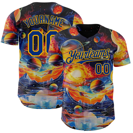 Custom Black Royal-Gold Galaxy Star Nebula Authentic Baseball Jersey - Main View