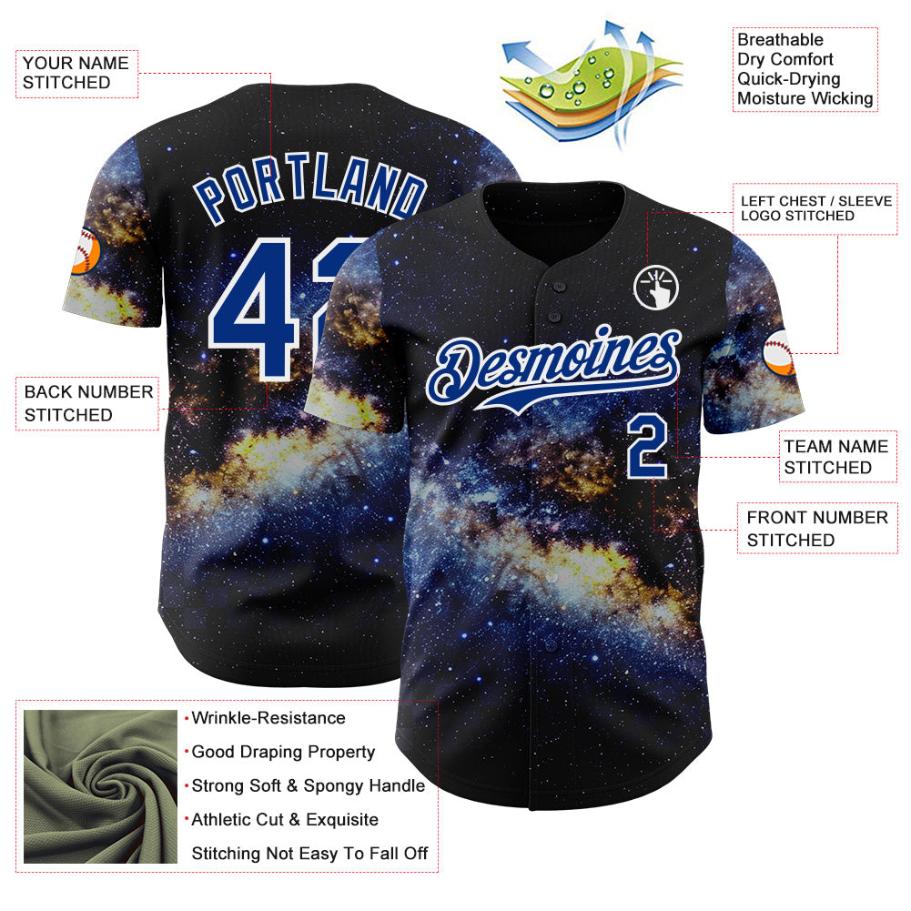 Custom Black Royal-White Galaxy Star Nebula Authentic Baseball Jersey view 3