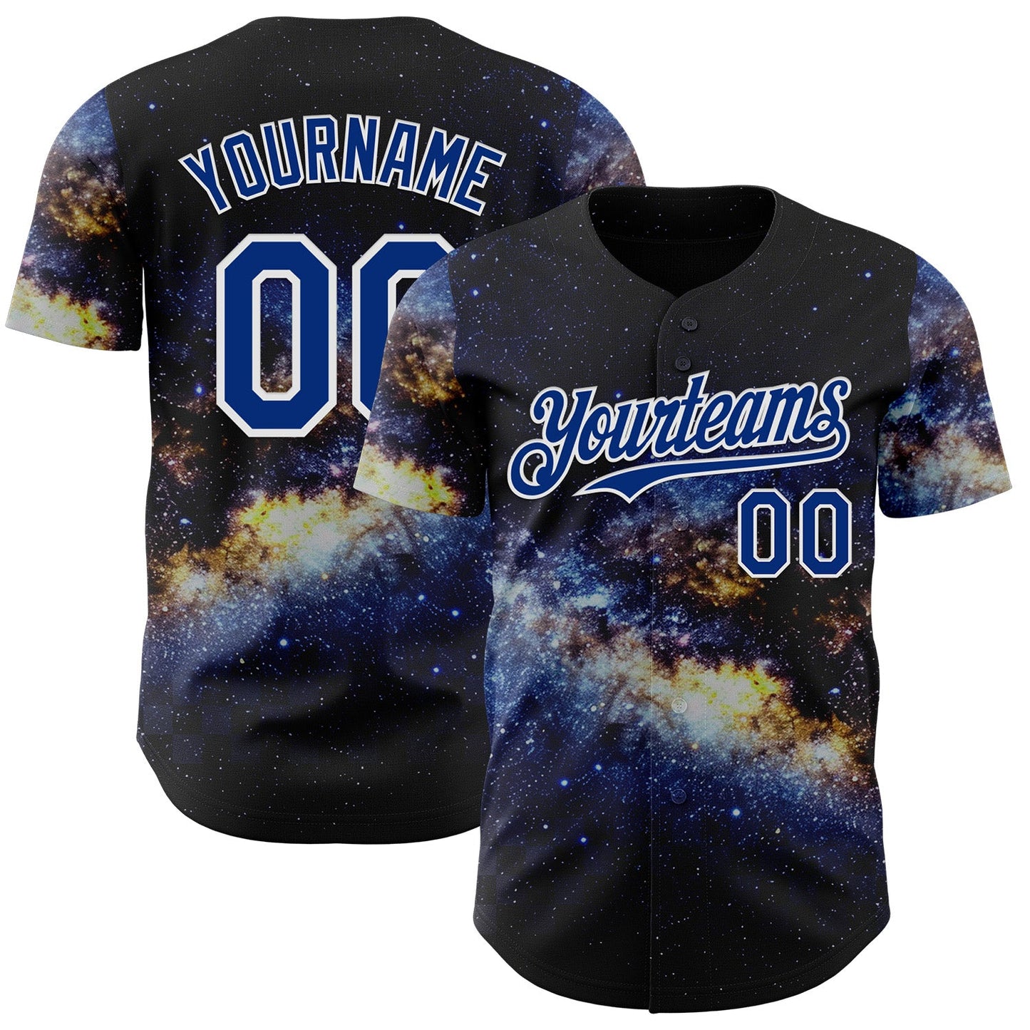 Custom Black Royal-White Galaxy Star Nebula Authentic Baseball Jersey - Main View