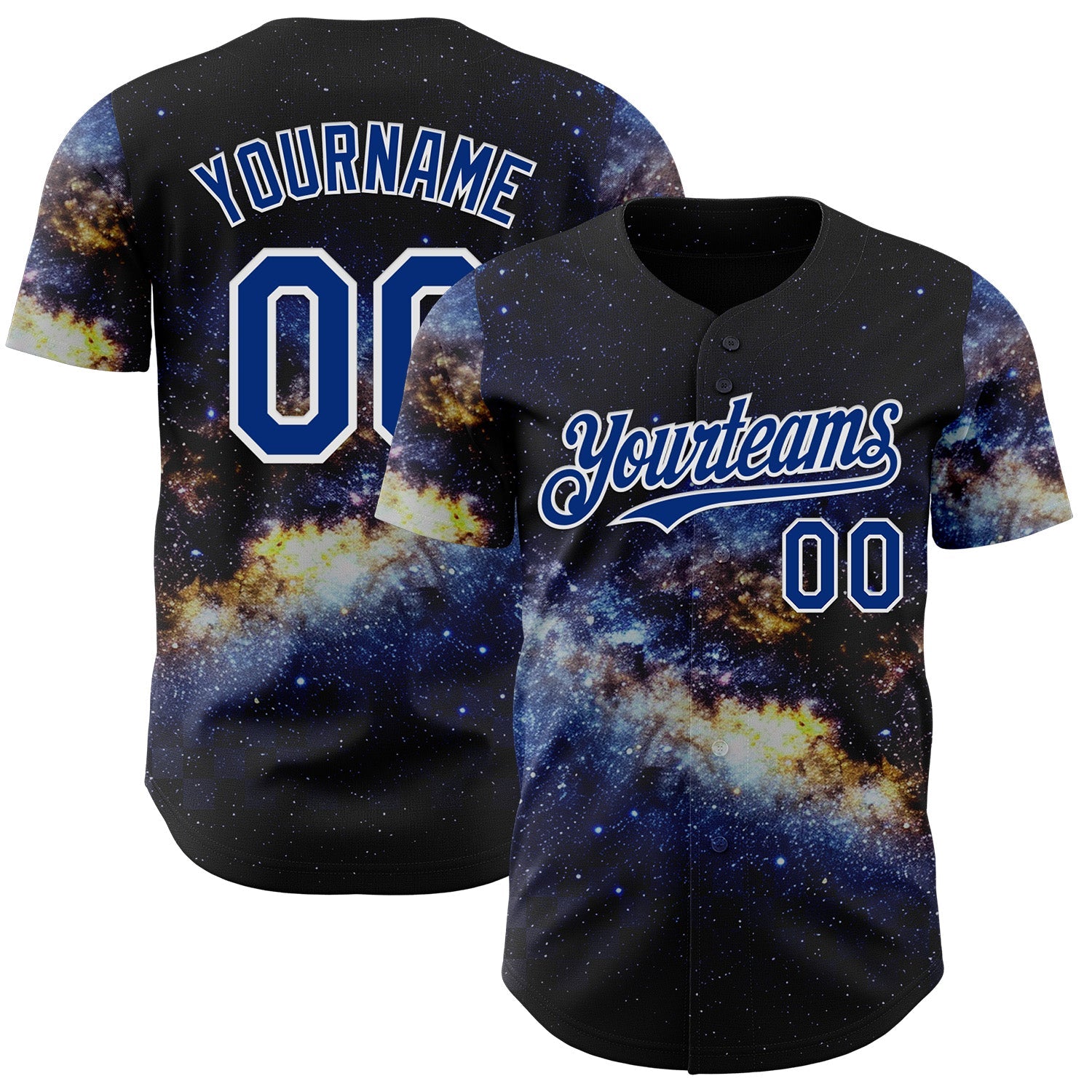 Custom Black Royal-White Galaxy Star Nebula Authentic Baseball Jersey - Main View