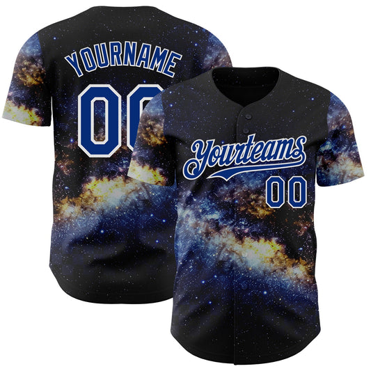 Custom Black Royal-White Galaxy Star Nebula Authentic Baseball Jersey - Main View