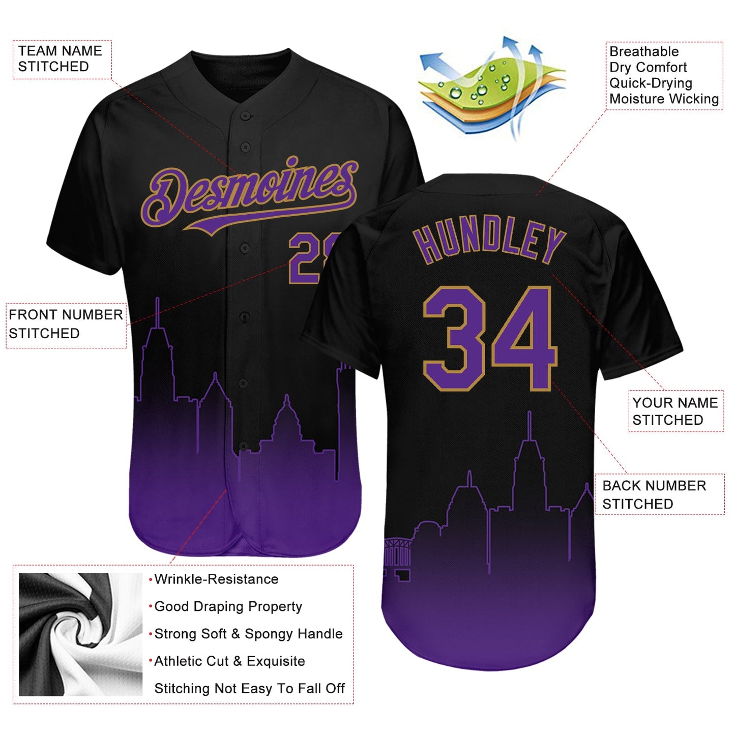 Custom Black Purple-Old Gold 3D Baltimore City Edition Fade Fashion Authentic Baseball Jersey view 3
