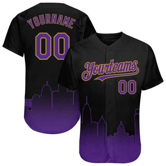 Custom Black Purple-Old Gold 3D Baltimore City Edition Fade Fashion Authentic Baseball Jersey - Main View