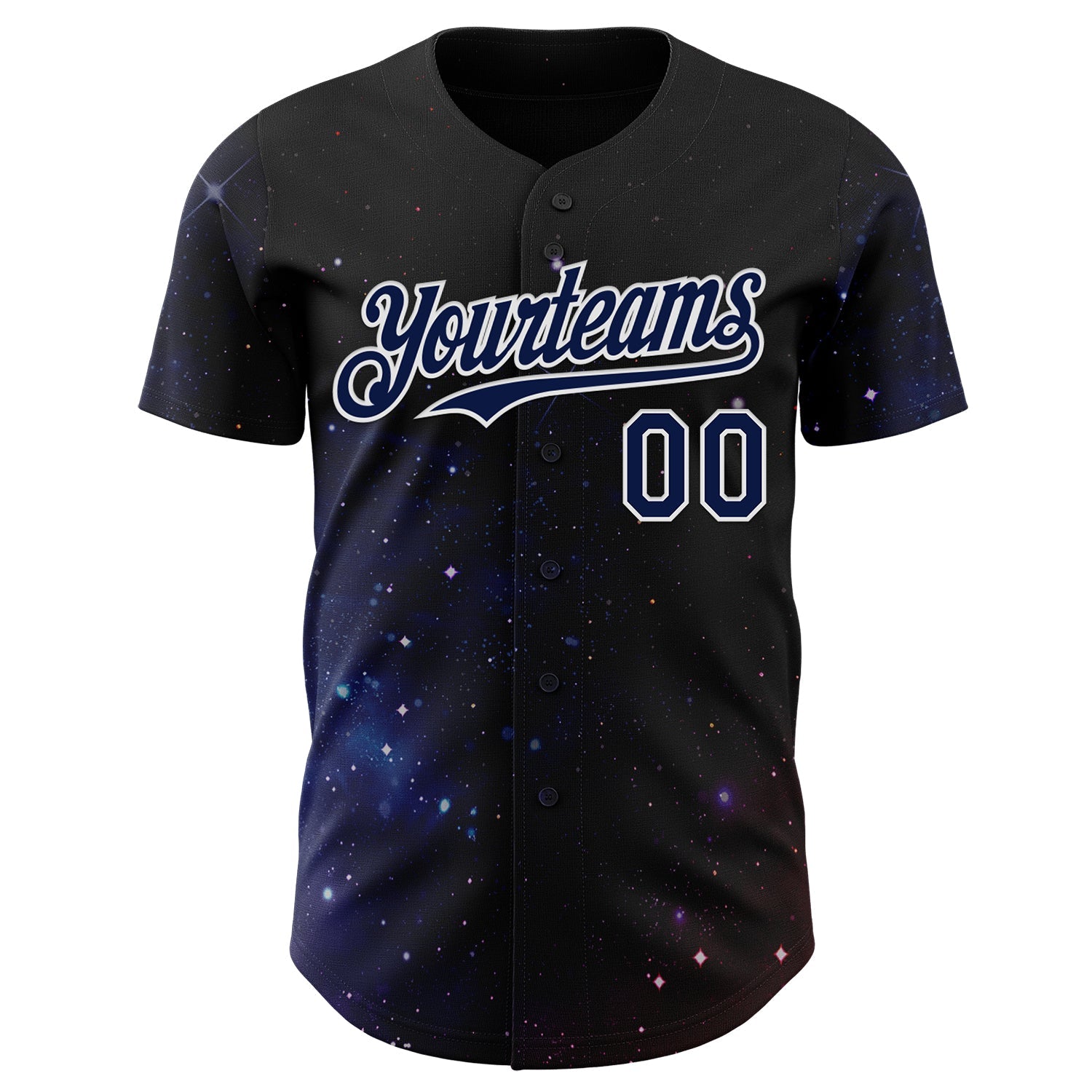 Custom Black Navy-White Galaxy Star Authentic Baseball Jersey view 2