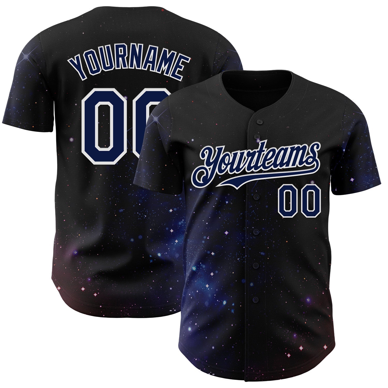 Custom Black Navy-White Galaxy Star Authentic Baseball Jersey - Main View