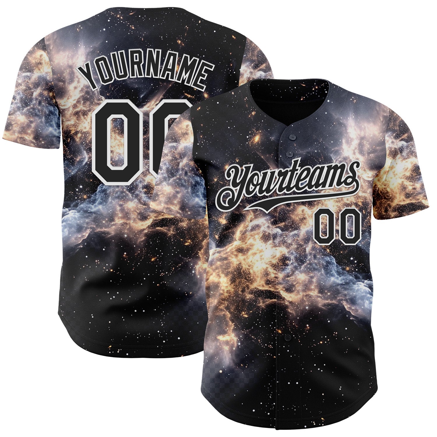 Custom Black-White Galaxy Star Nebula Authentic Baseball Jersey - Main View