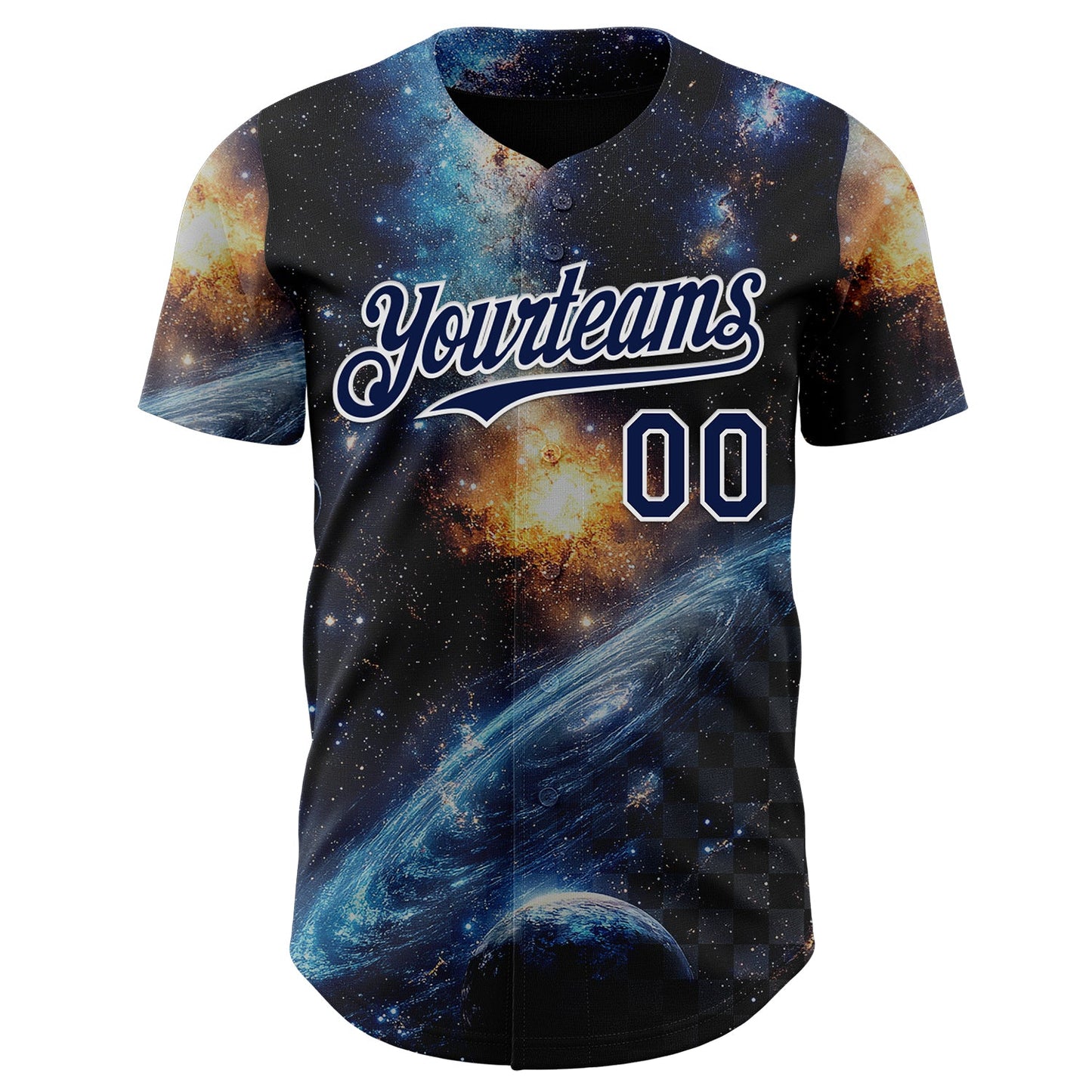 Custom Black Navy-White Galaxy Star Nebula Authentic Baseball Jersey view 2