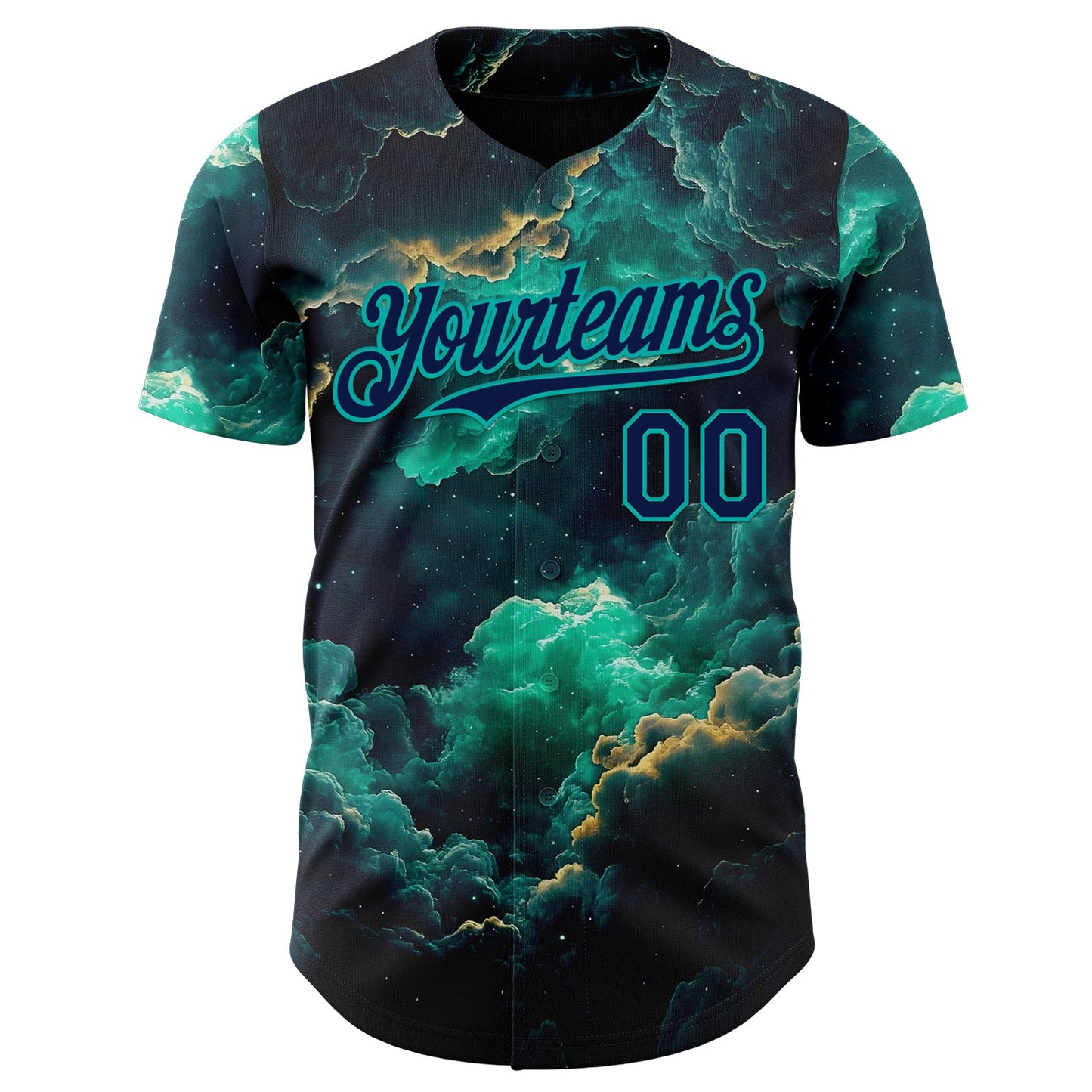 Custom Navy-Aqua Galaxy Star Nebula Authentic Baseball Jersey view 2