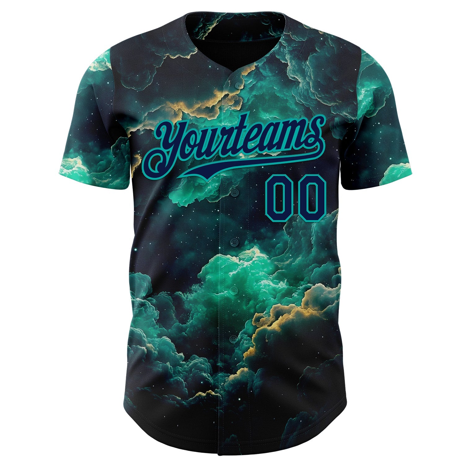 Custom Navy-Aqua Galaxy Star Nebula Authentic Baseball Jersey view 2