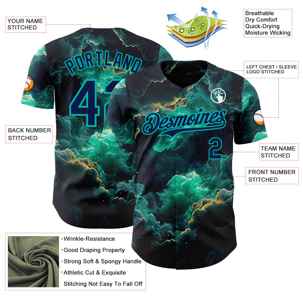 Custom Navy-Aqua Galaxy Star Nebula Authentic Baseball Jersey view 3