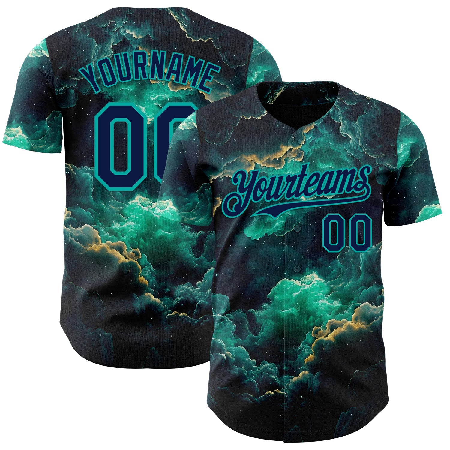 Custom Navy-Aqua Galaxy Star Nebula Authentic Baseball Jersey - Main View