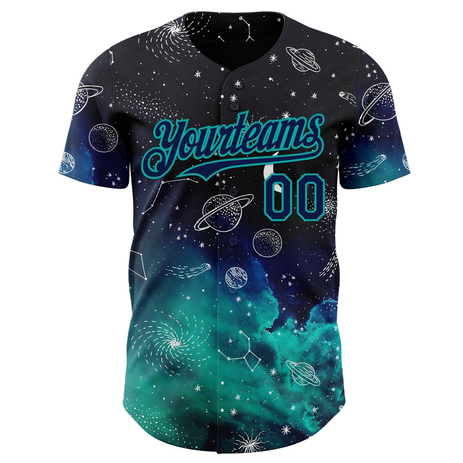 Custom Black Navy-Aqua Galaxy Star Authentic Baseball Jersey view 2