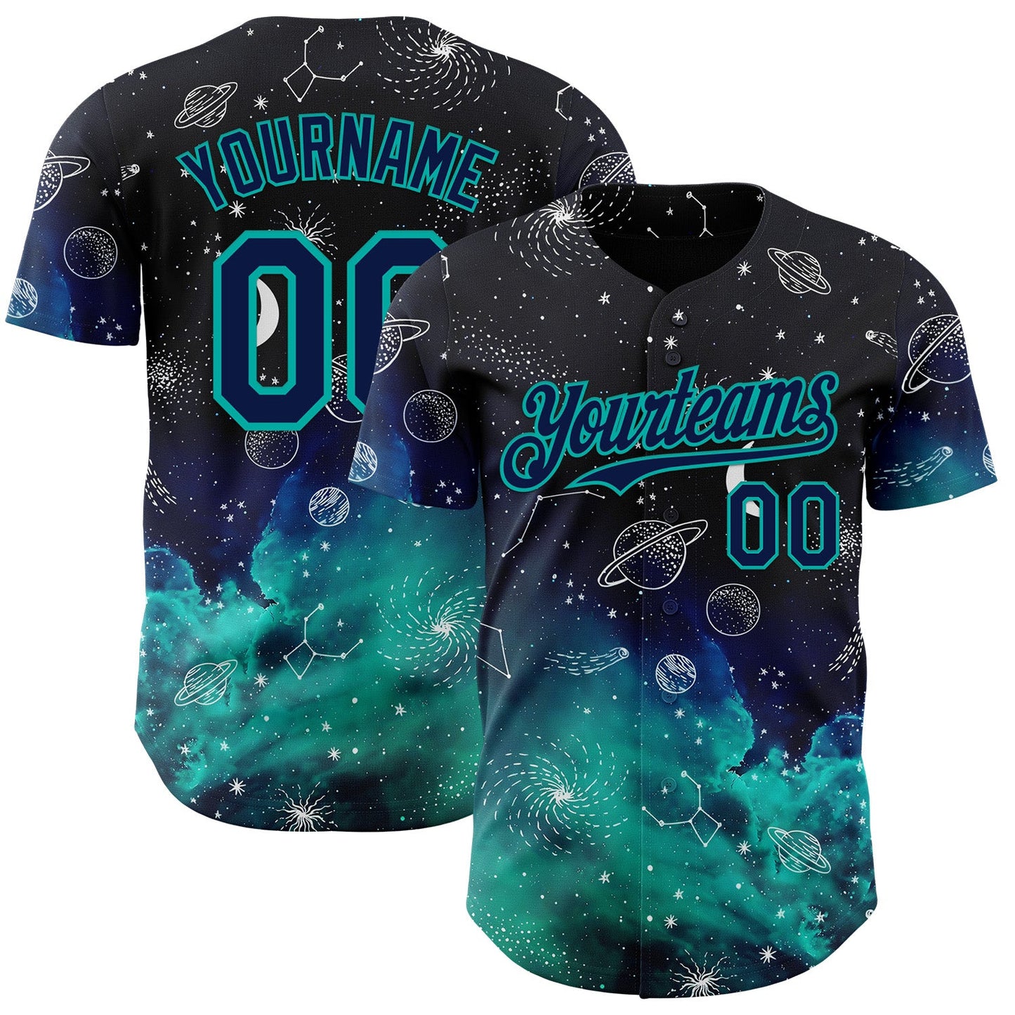 Custom Black Navy-Aqua Galaxy Star Authentic Baseball Jersey - Main View