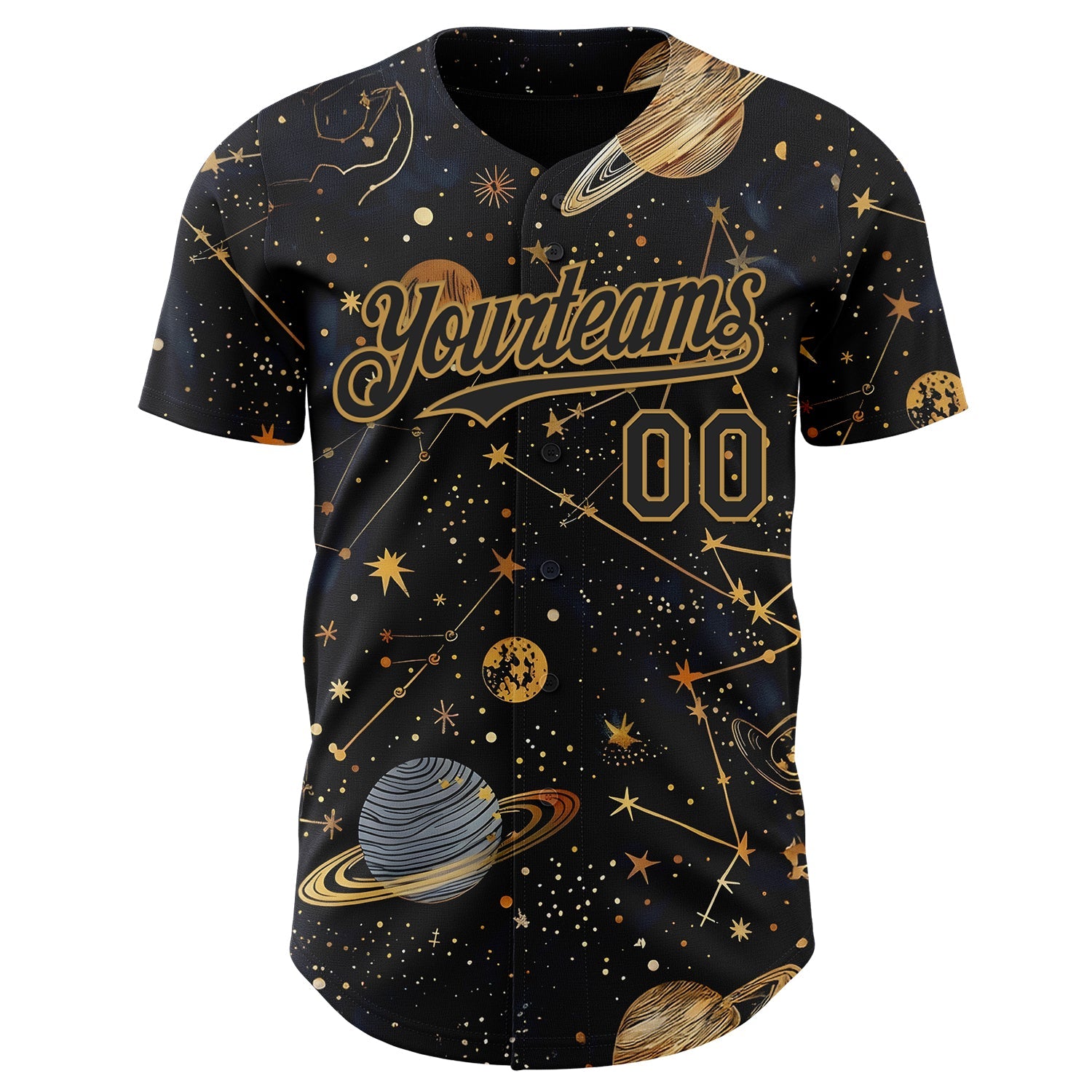Custom Black-Vegas Gold Galaxy Star Authentic Baseball Jersey view 2