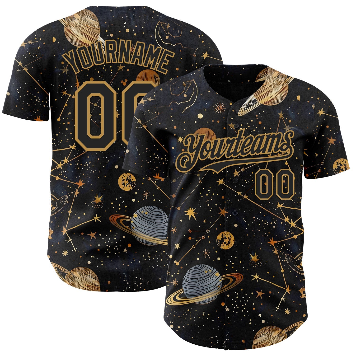 Custom Black-Vegas Gold Galaxy Star Authentic Baseball Jersey - Main View