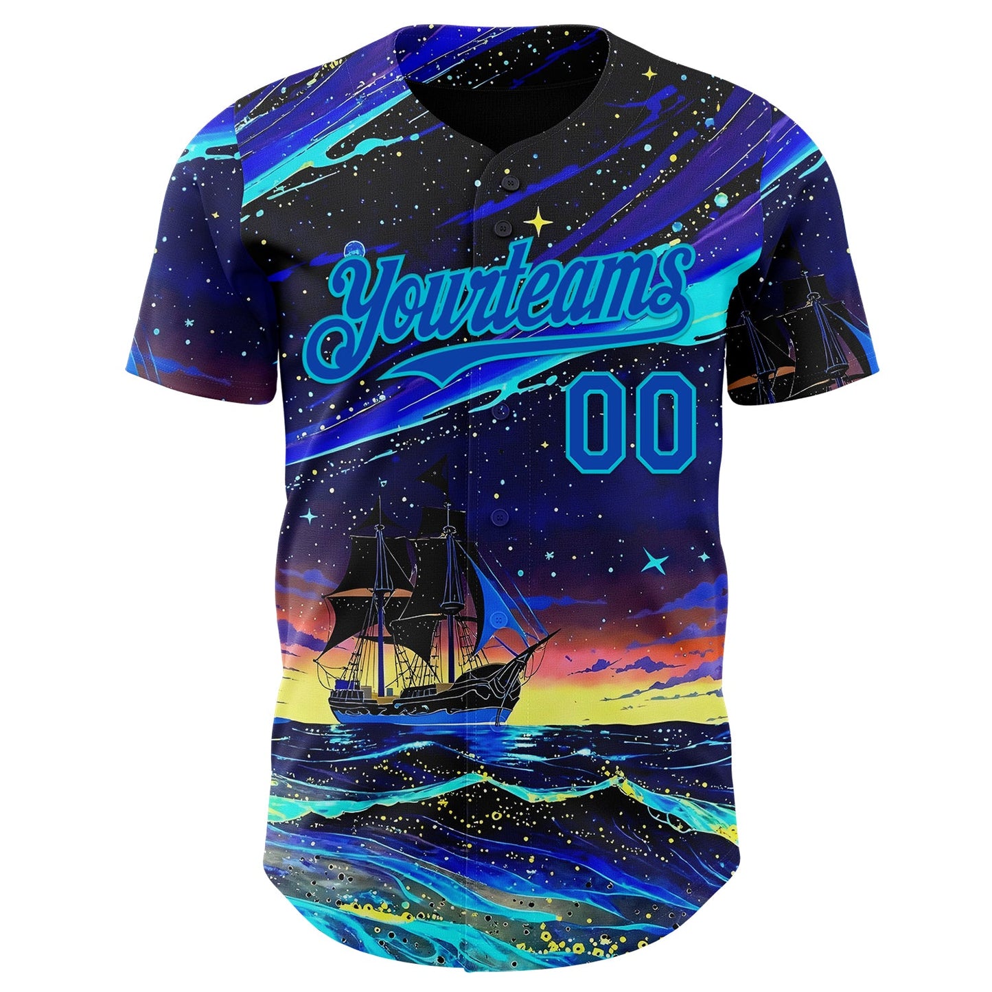 Custom Black Thunder Blue-Lakes Blue Galaxy Star Authentic Baseball Jersey view 2