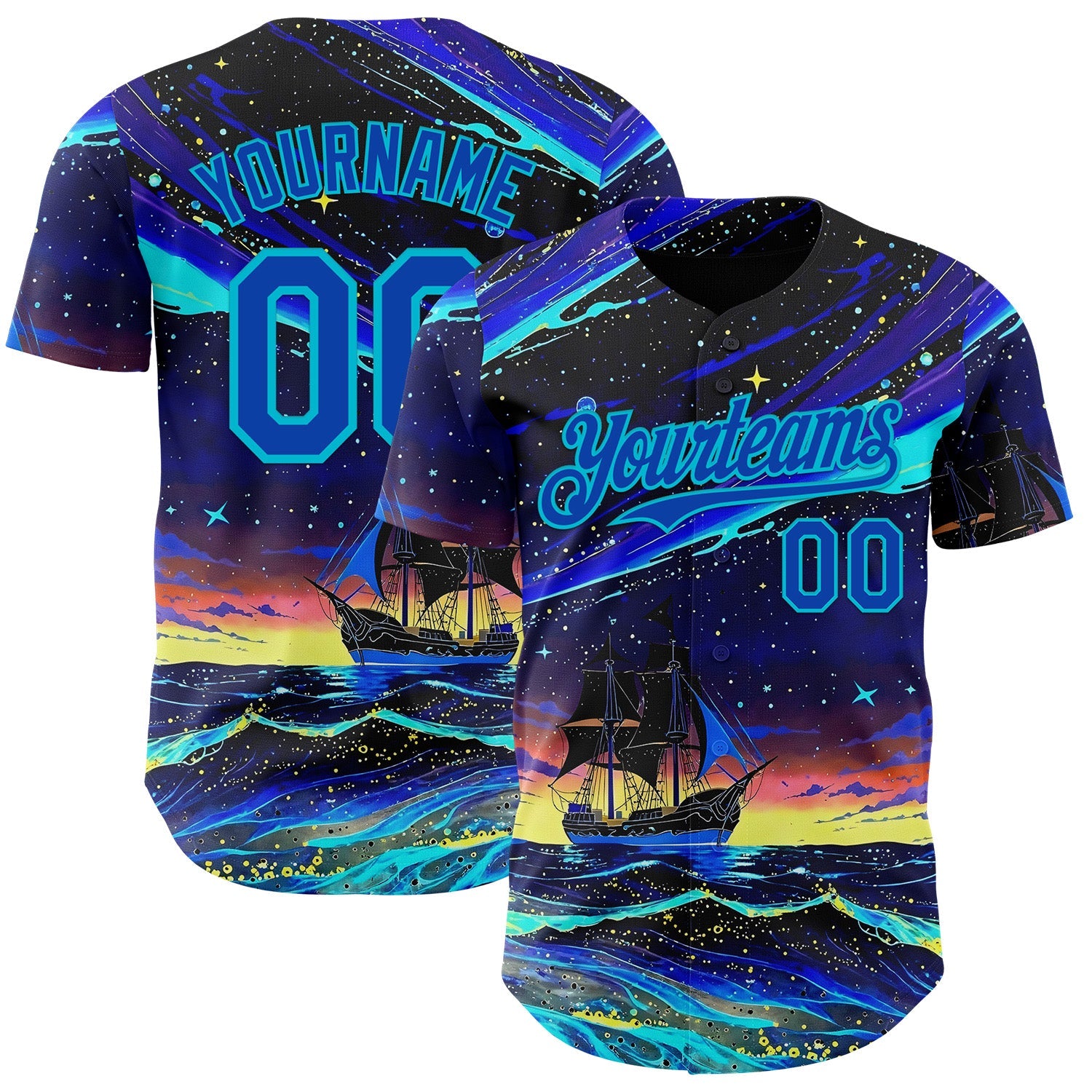 Custom Black Thunder Blue-Lakes Blue Galaxy Star Authentic Baseball Jersey - Main View