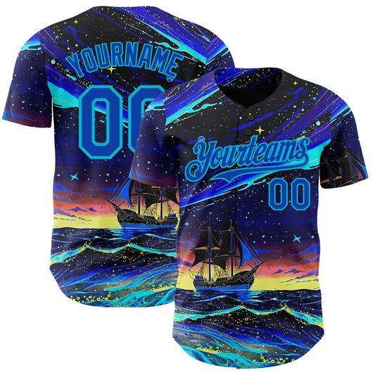 Custom Black Thunder Blue-Lakes Blue Galaxy Star Authentic Baseball Jersey - Main View