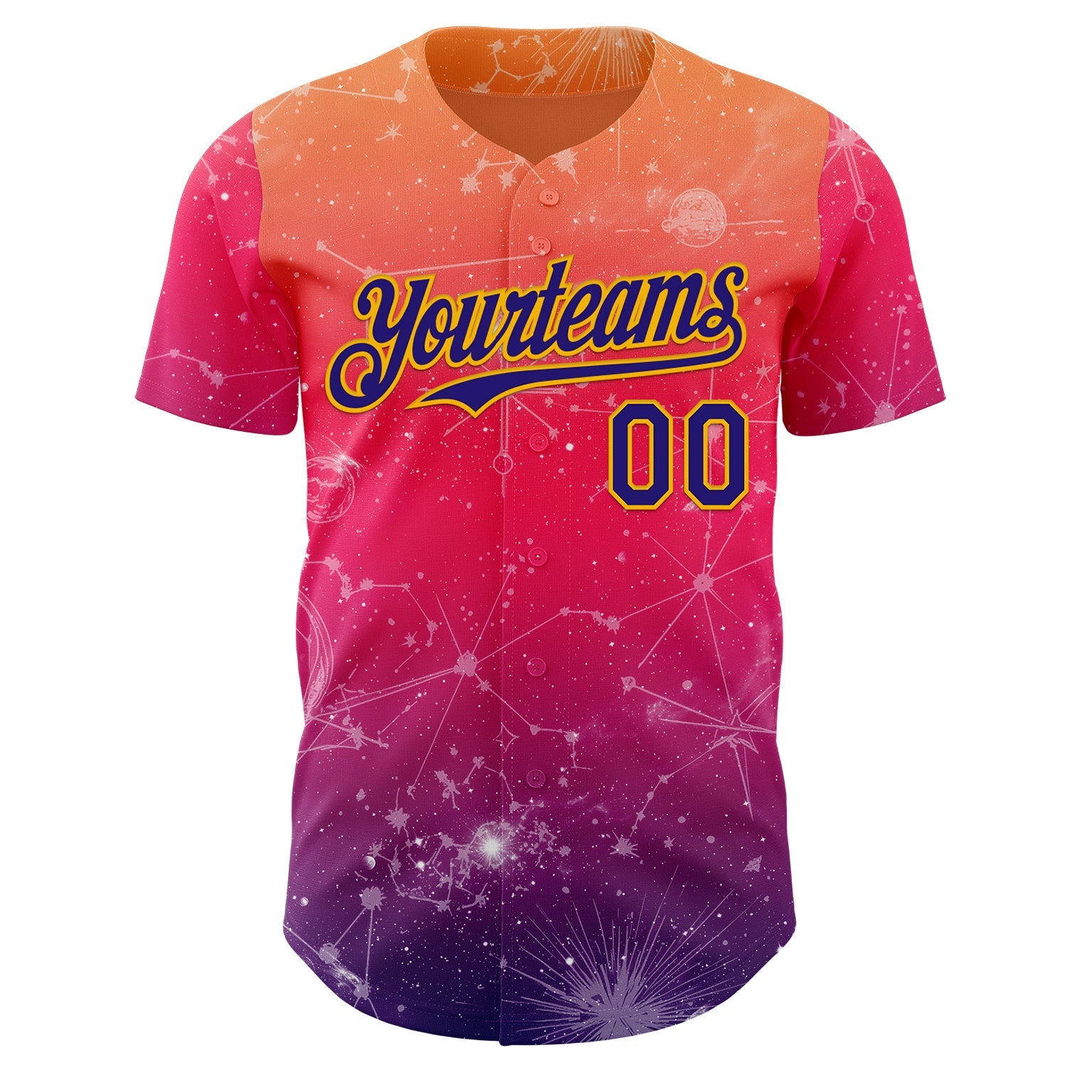 Custom Orange Dark Purple Red-Gold Galaxy Star Authentic Baseball Jersey view 2