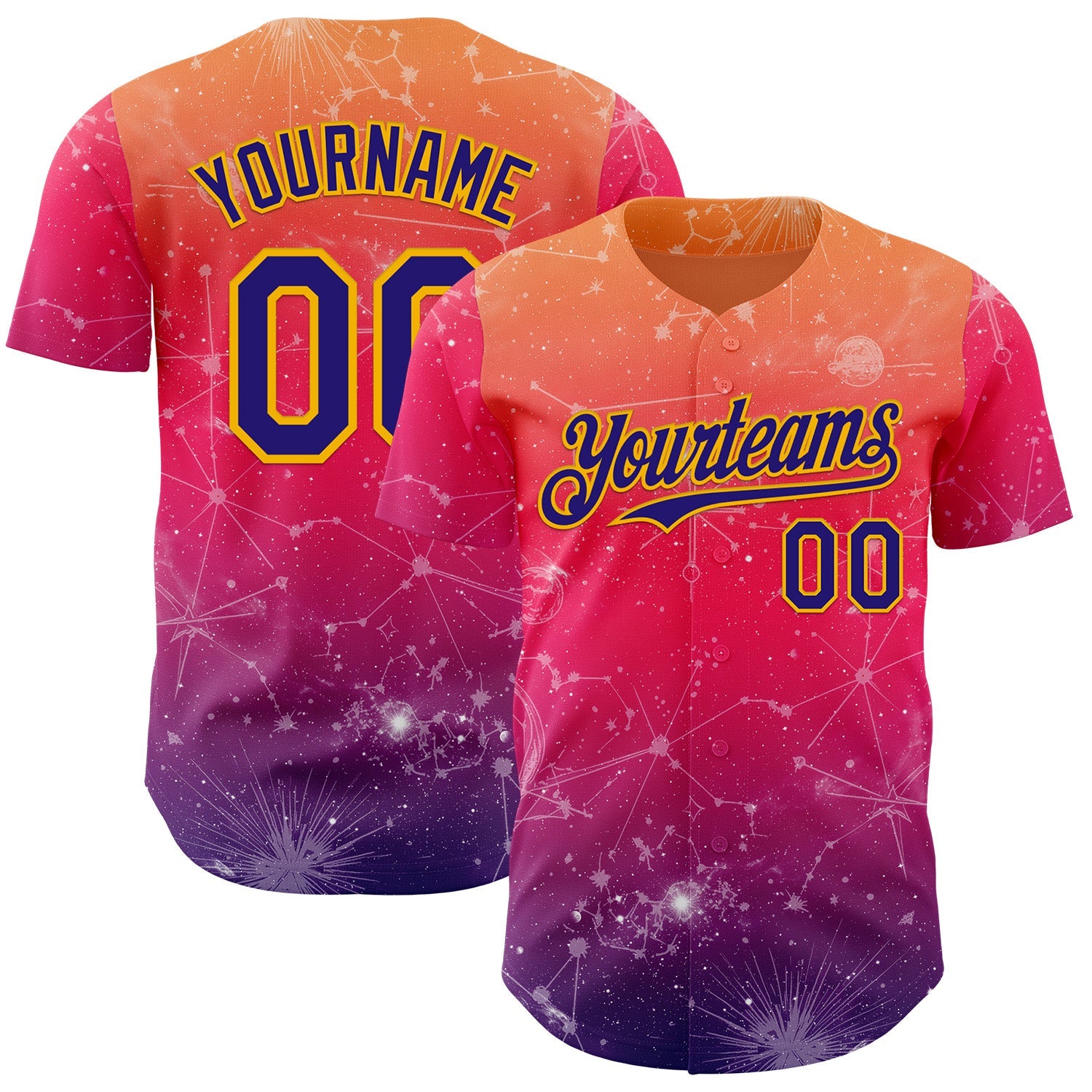 Custom Orange Dark Purple Red-Gold Galaxy Star Authentic Baseball Jersey - Main View