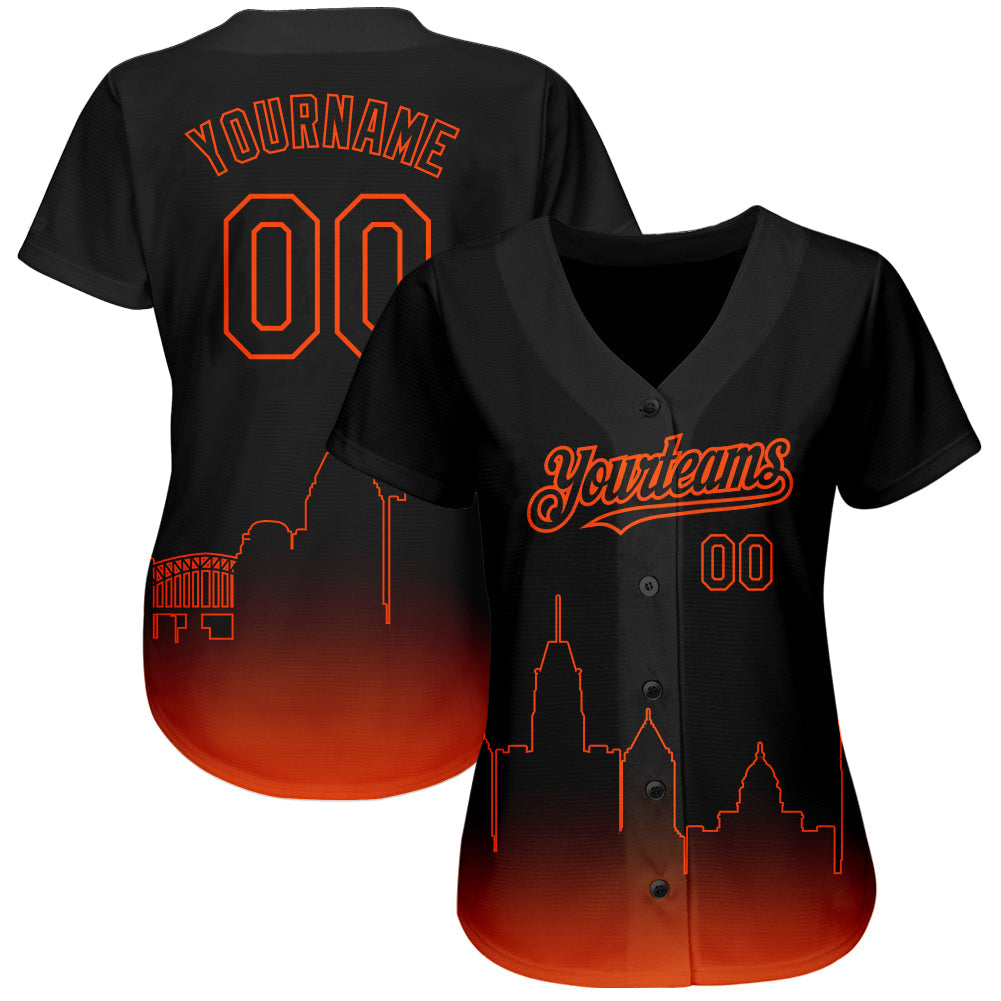 Custom Black Orange 3D Baltimore City Edition Fade Fashion Authentic Baseball Jersey view 2