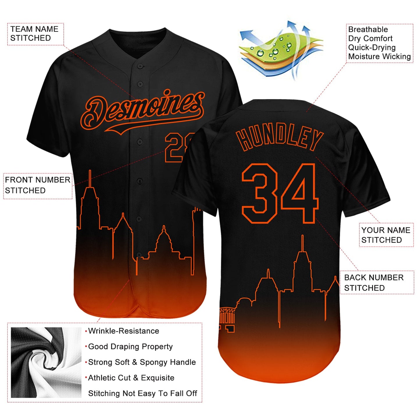 Custom Black Orange 3D Baltimore City Edition Fade Fashion Authentic Baseball Jersey view 3