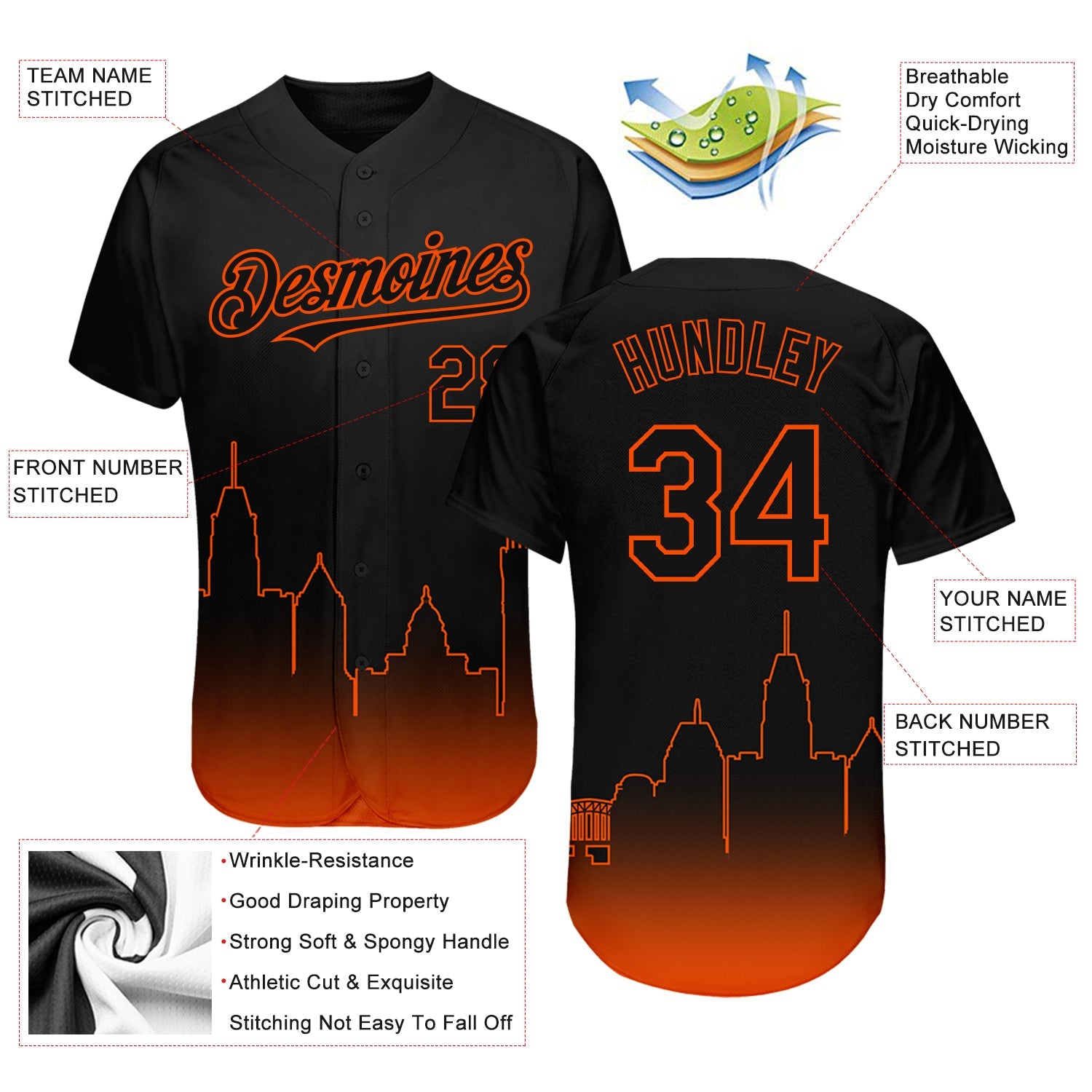 Custom Black Orange 3D Baltimore City Edition Fade Fashion Authentic Baseball Jersey view 3