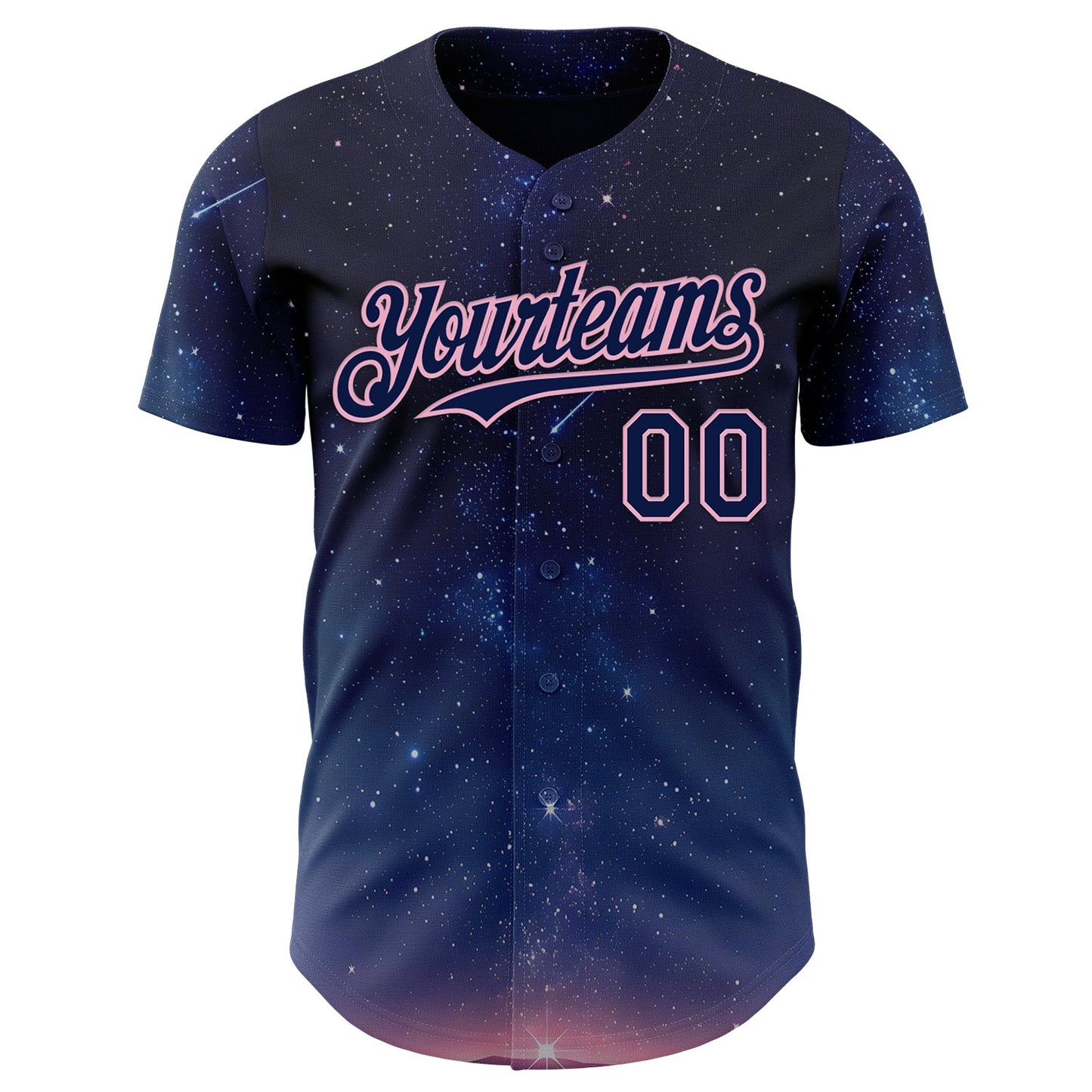 Custom Navy-Light Pink Galaxy Star Authentic Baseball Jersey view 2