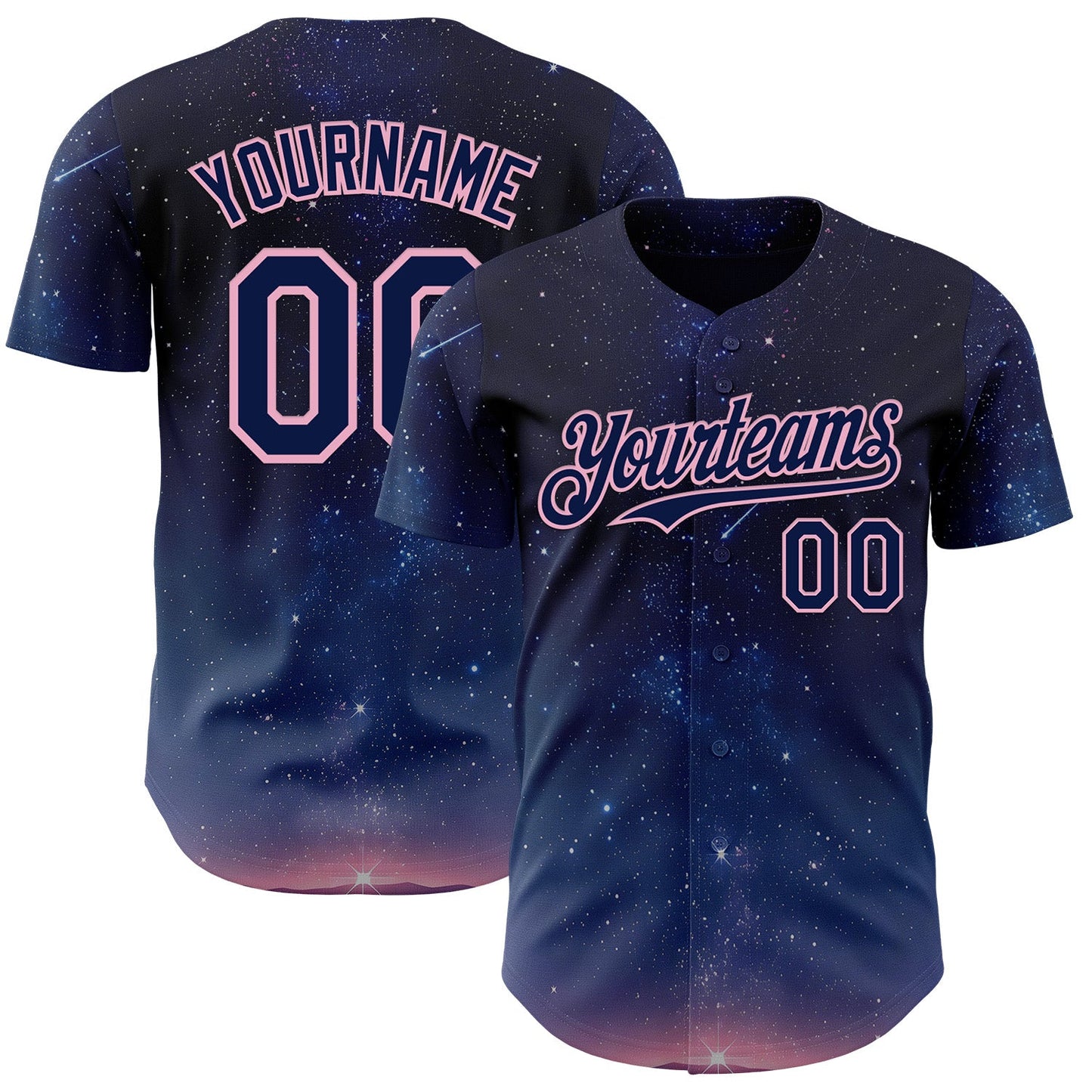 Custom Navy-Light Pink Galaxy Star Authentic Baseball Jersey - Main View