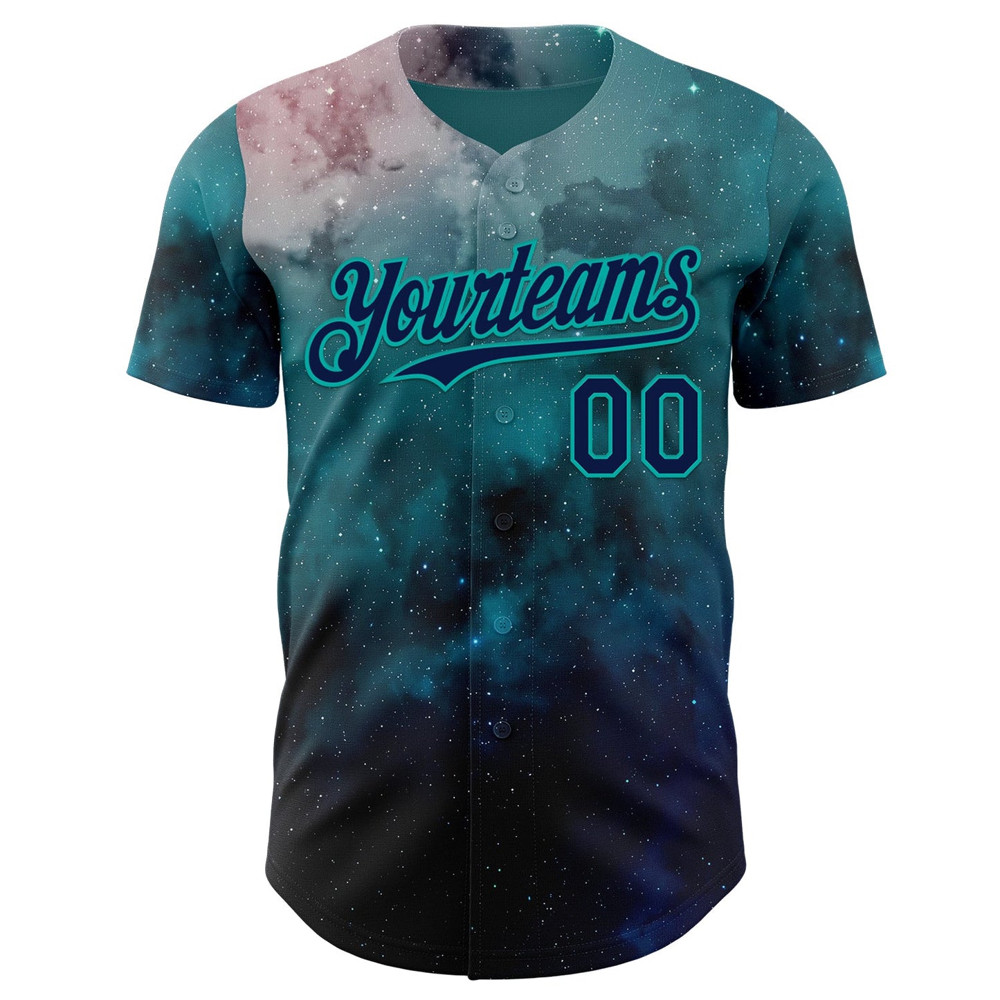 Custom Green Navy-Aqua Galaxy Star Nebula Authentic Baseball Jersey view 2