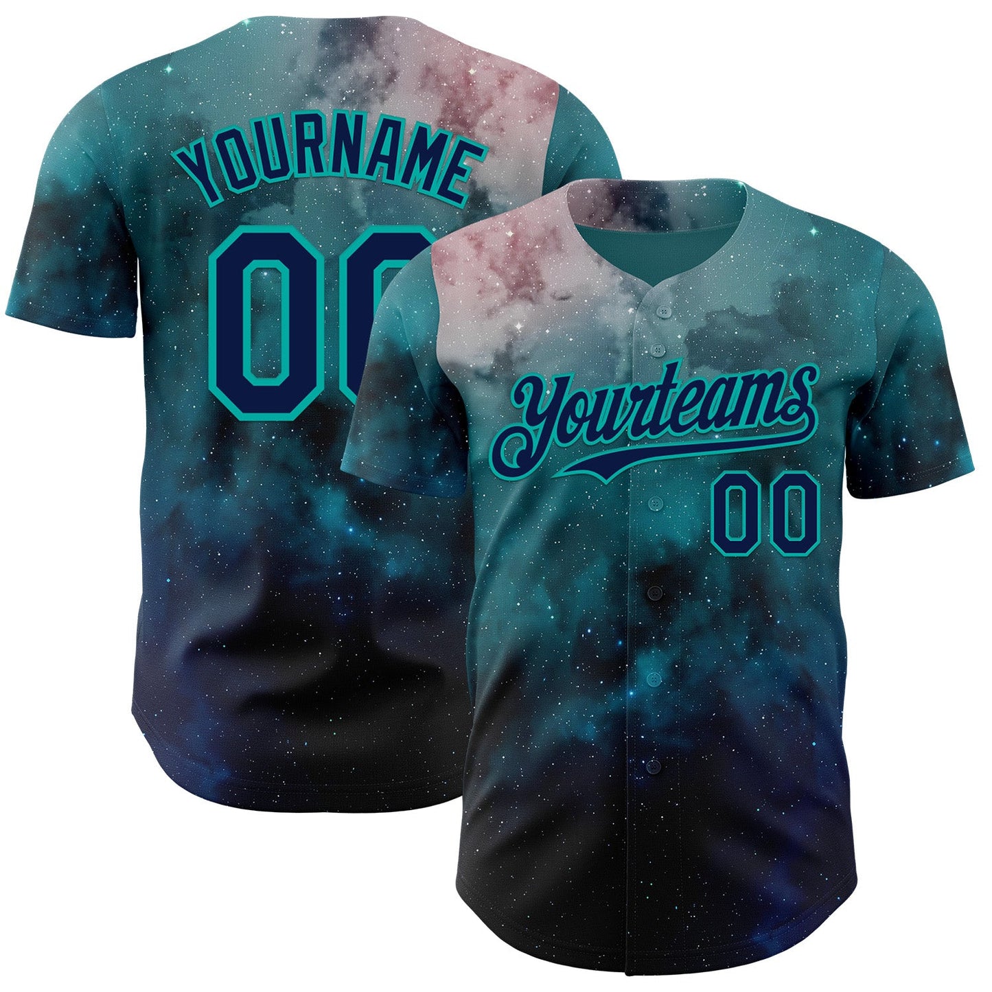 Custom Green Navy-Aqua Galaxy Star Nebula Authentic Baseball Jersey - Main View