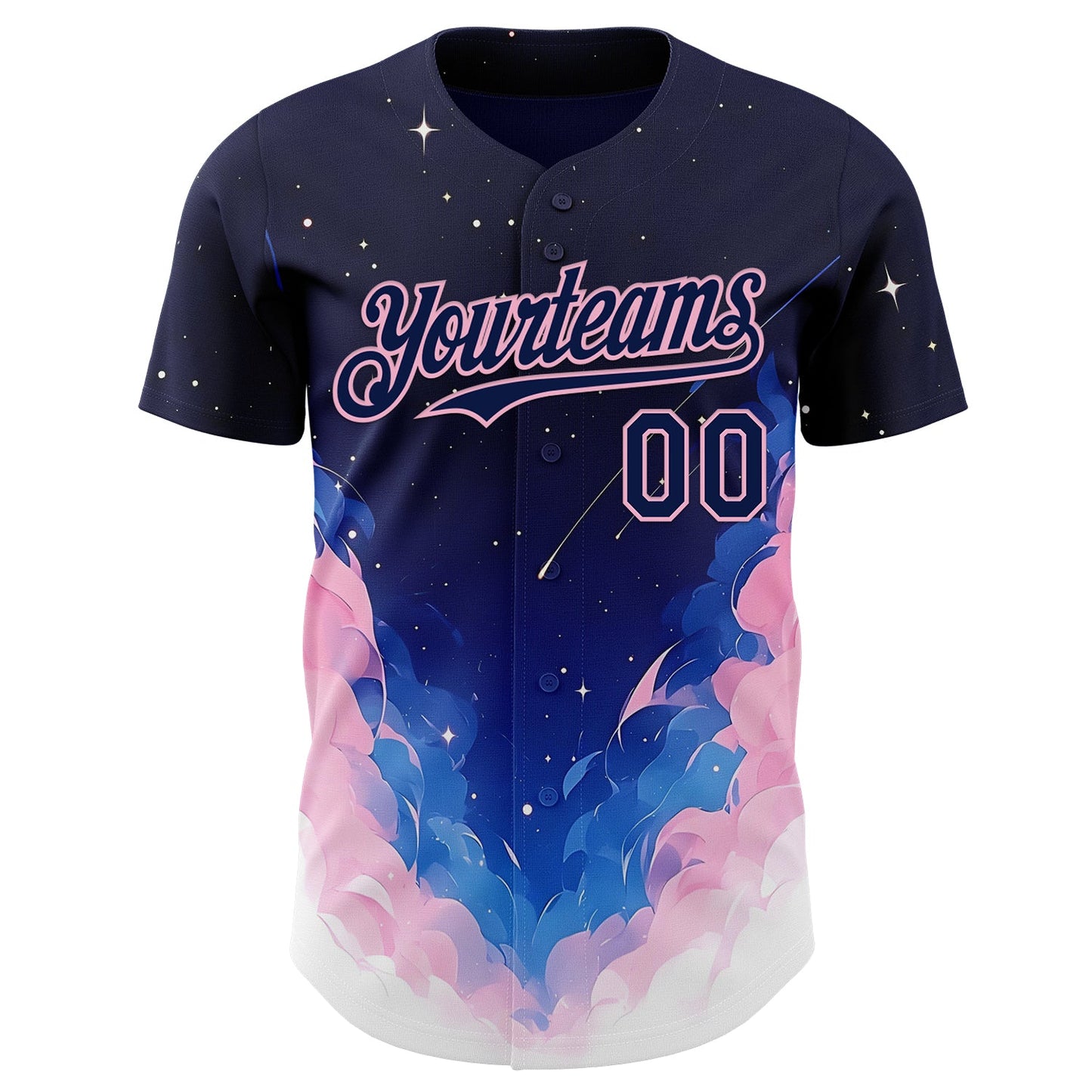 Custom Navy Blue-Light Pink Galaxy Star Nebula Authentic Baseball Jersey view 2