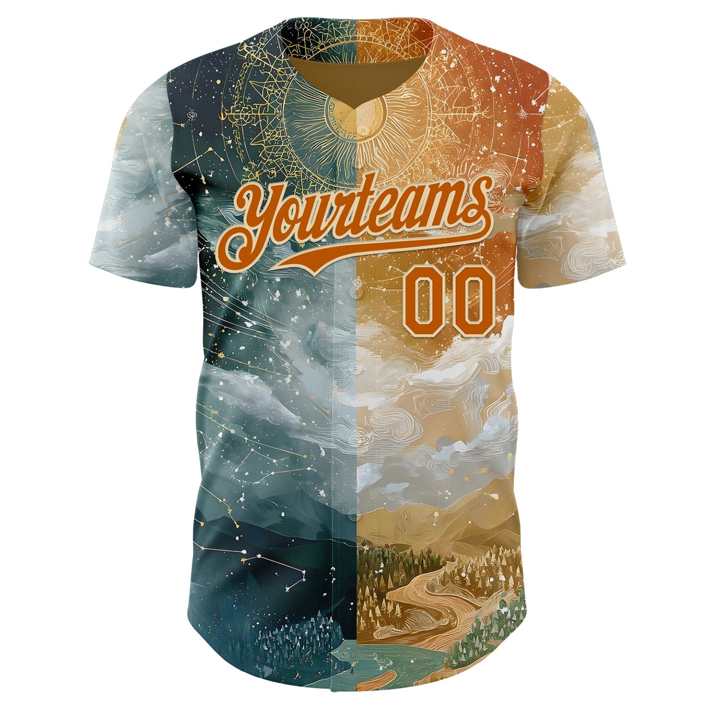 Custom Yellow Texas Orange Gray-Cream Galaxy Star Nebula Authentic Baseball Jersey view 2