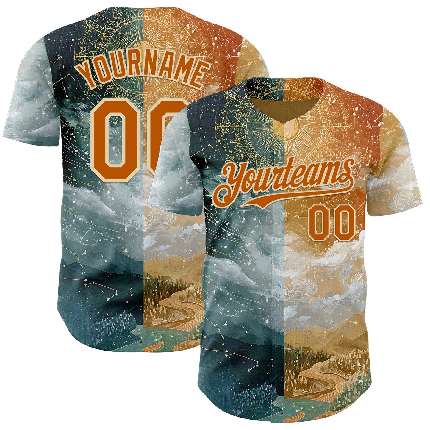 Custom Yellow Texas Orange Gray-Cream Galaxy Star Nebula Authentic Baseball Jersey - Main View
