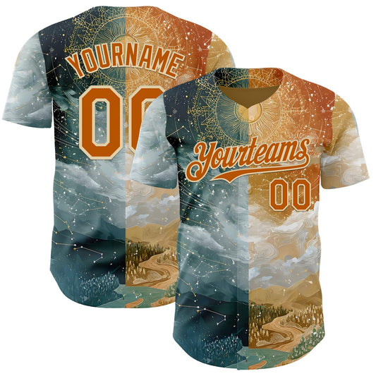 Custom Yellow Texas Orange Gray-Cream Galaxy Star Nebula Authentic Baseball Jersey - Main View