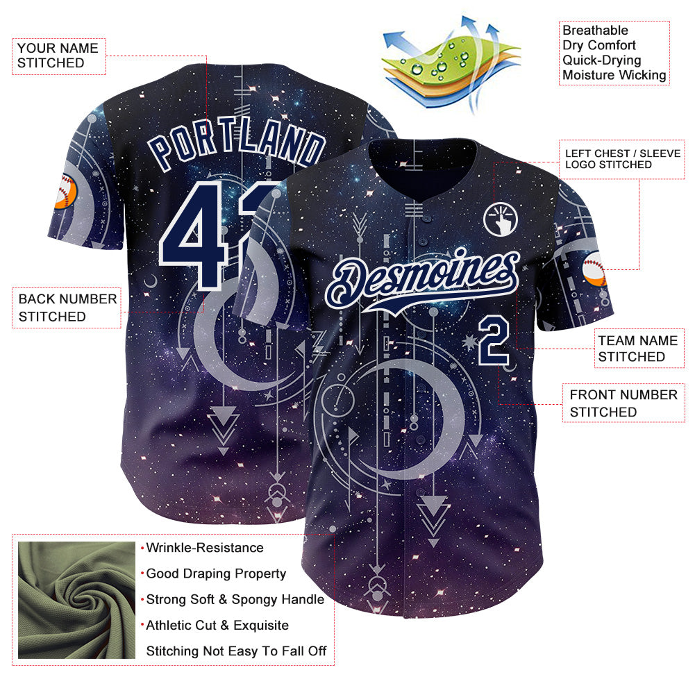 Custom Dark Purple Navy-White Galaxy Star Authentic Baseball Jersey view 3