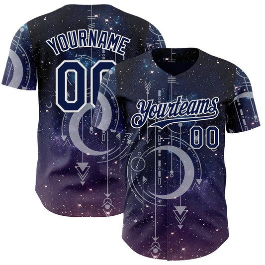 Custom Dark Purple Navy-White Galaxy Star Authentic Baseball Jersey - Main View