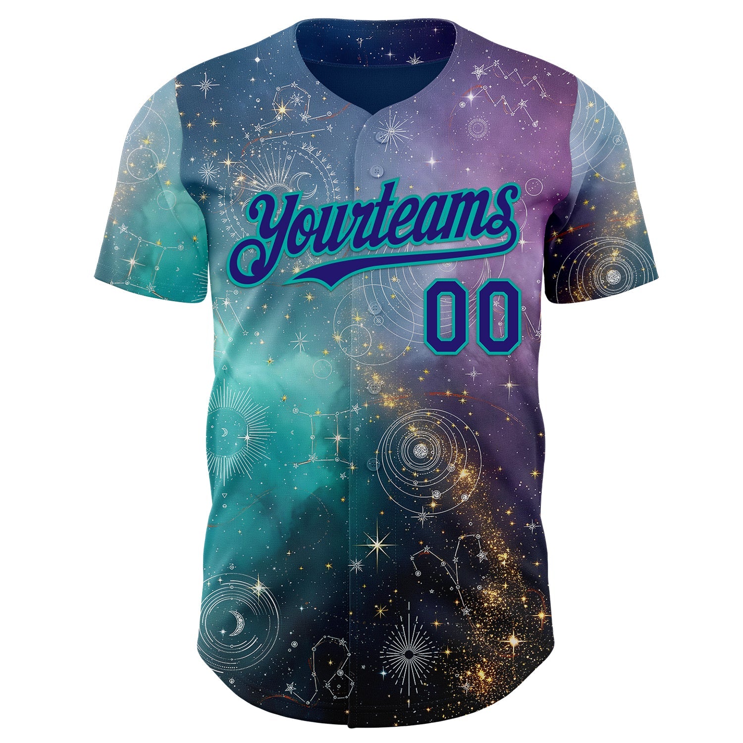 Custom Purple Dark Purple Gray-Aqua Galaxy Star Nebula Authentic Baseball Jersey view 2