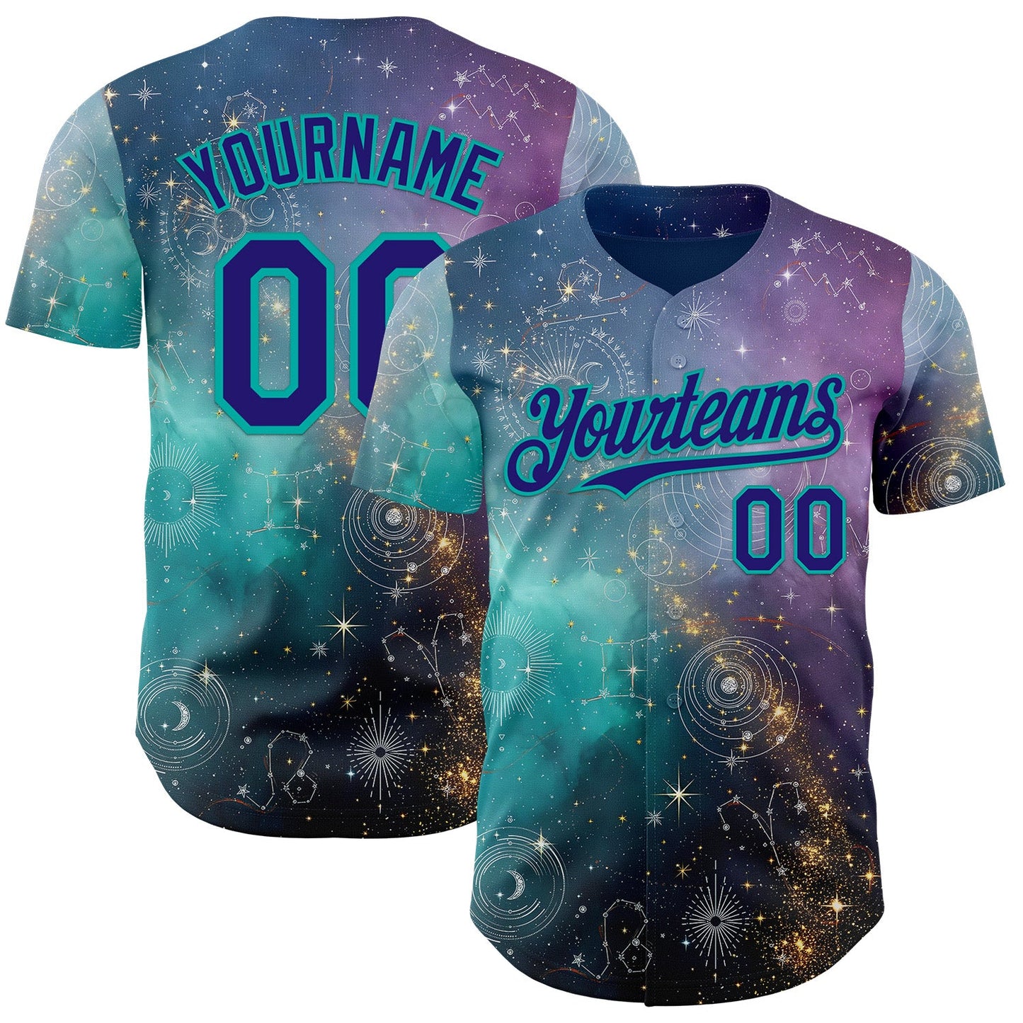 Custom Purple Dark Purple Gray-Aqua Galaxy Star Nebula Authentic Baseball Jersey - Main View
