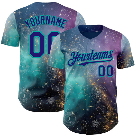 Custom Purple Dark Purple Gray-Aqua Galaxy Star Nebula Authentic Baseball Jersey - Main View