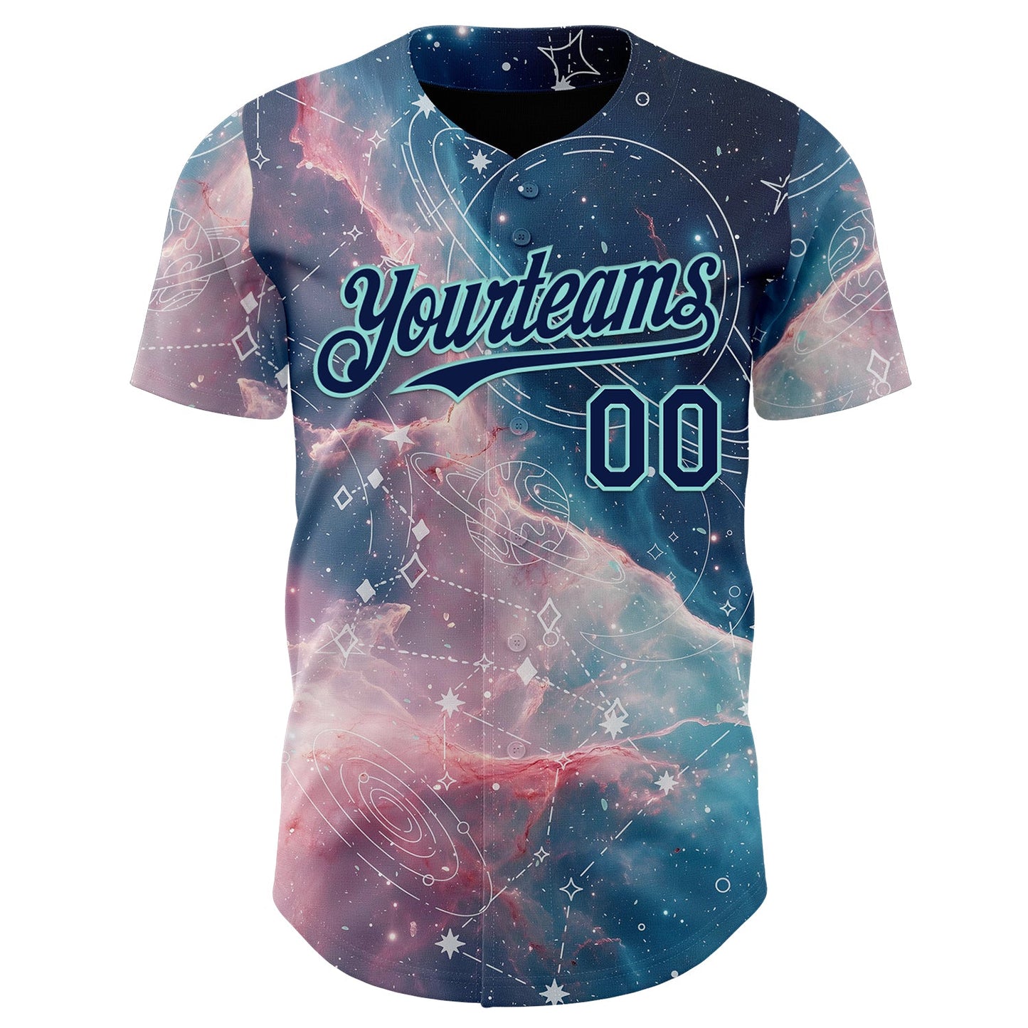 Custom Blue Navy Light Pink-Ice Blue Galaxy Star Nebula Authentic Baseball Jersey view 2