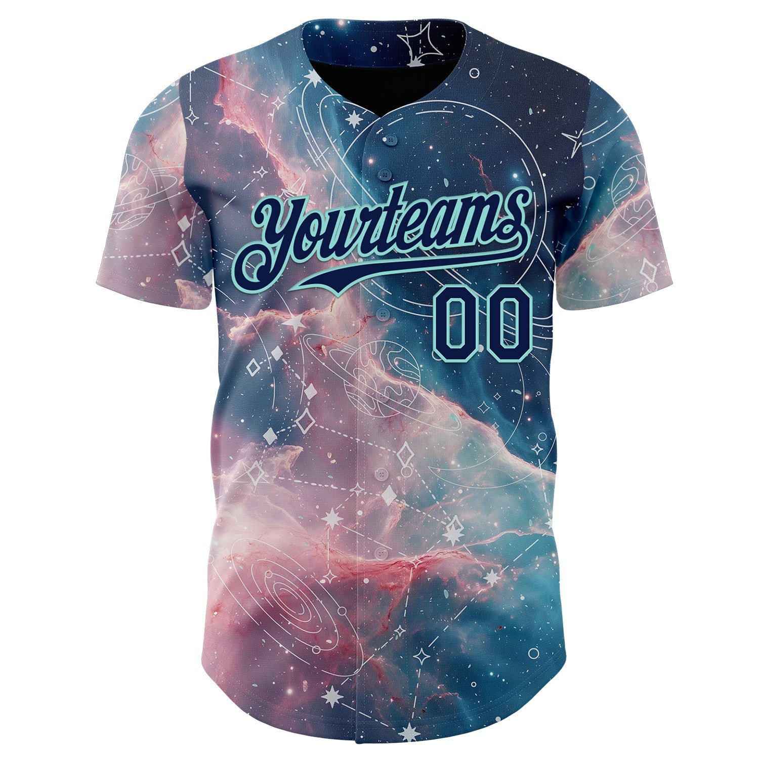 Custom Blue Navy Light Pink-Ice Blue Galaxy Star Nebula Authentic Baseball Jersey view 2