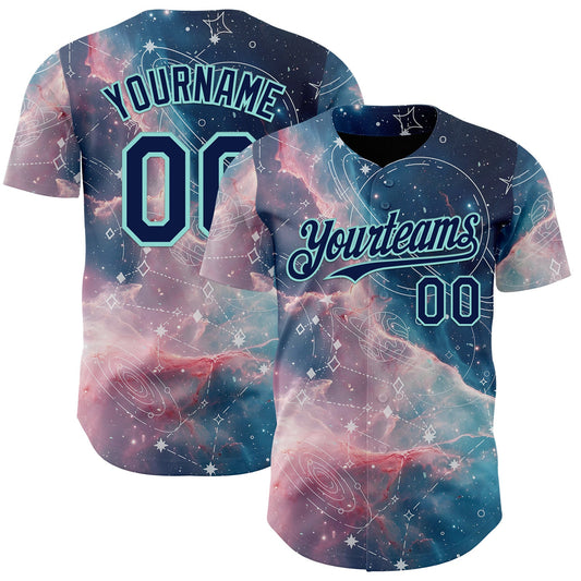 Custom Blue Navy Light Pink-Ice Blue Galaxy Star Nebula Authentic Baseball Jersey - Main View